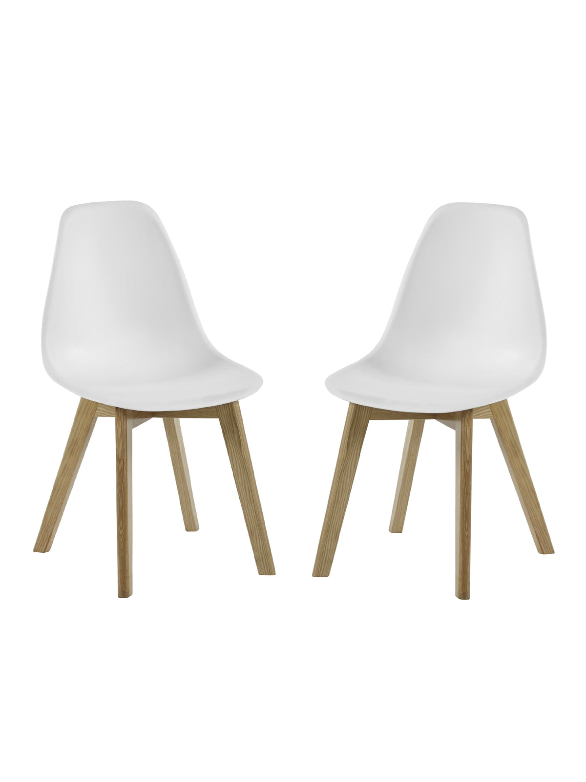 Set of 2 Agatha White Plastic Dining Chairs with Wooden Legs