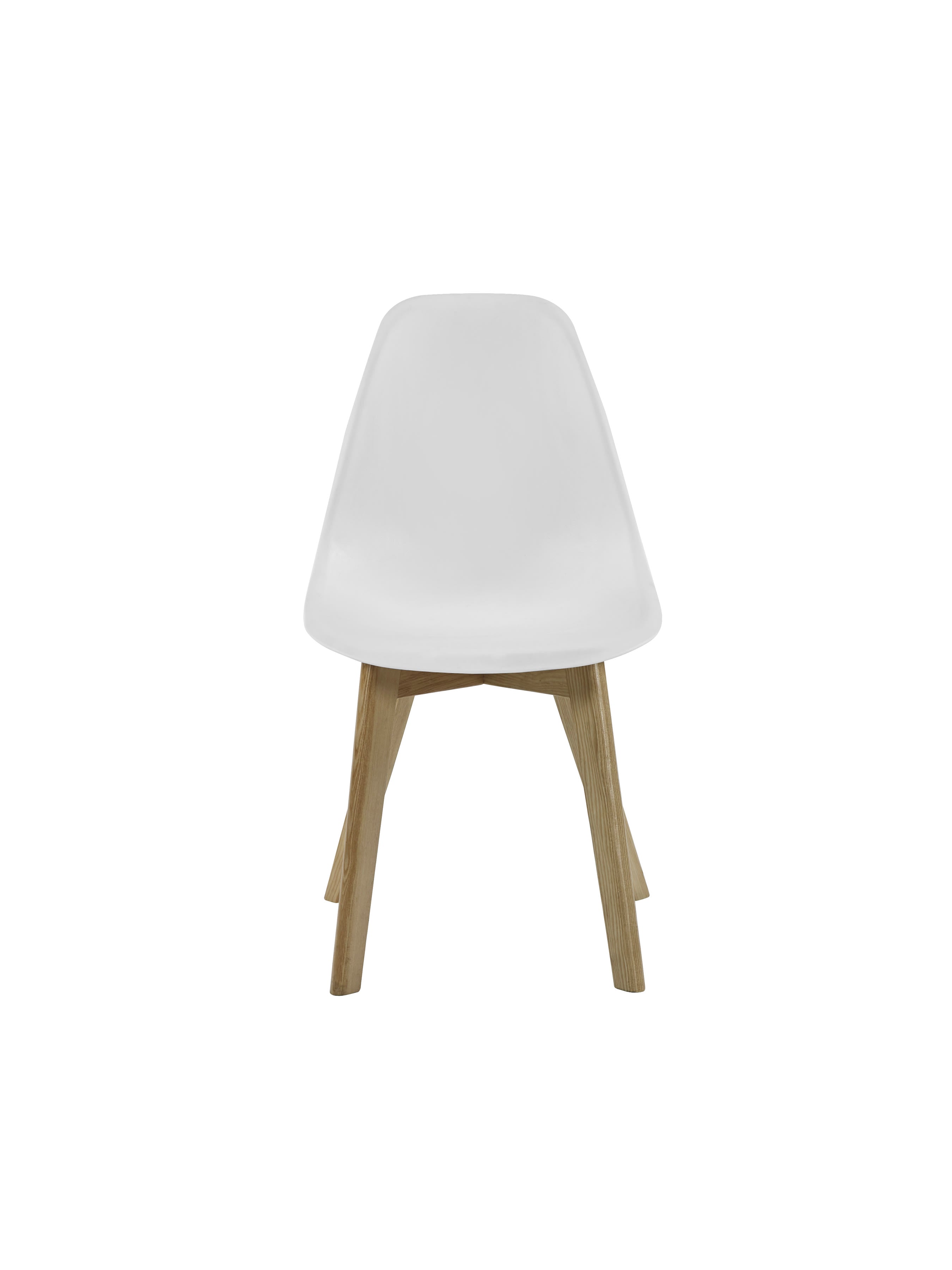 Set of 2 Agatha White Plastic Dining Chairs with Wooden Legs