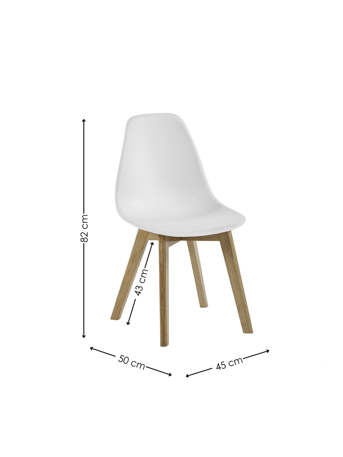 Set of 2 Agatha White Plastic Dining Chairs with Wooden Legs