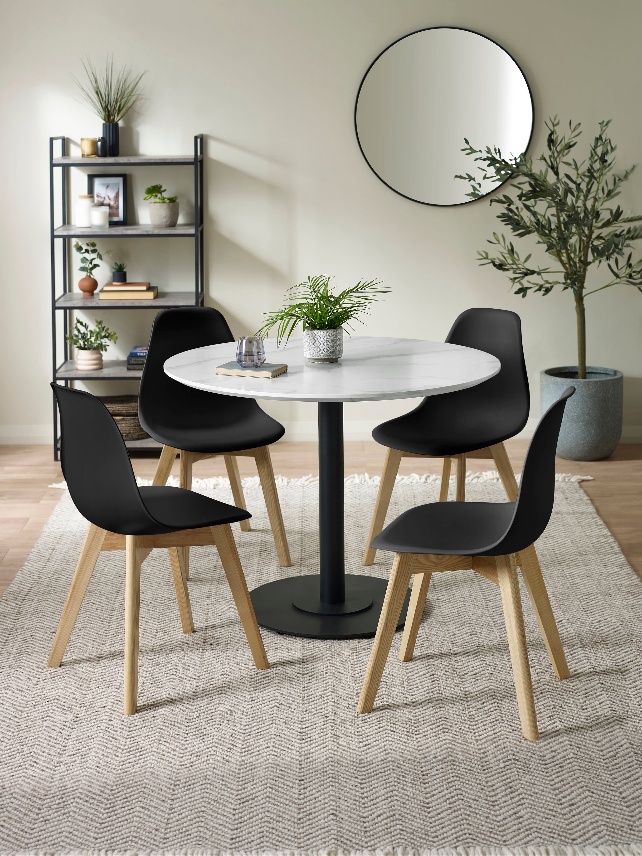Set of 2 Agatha Black Plastic Dining Chairs with Wooden Legs