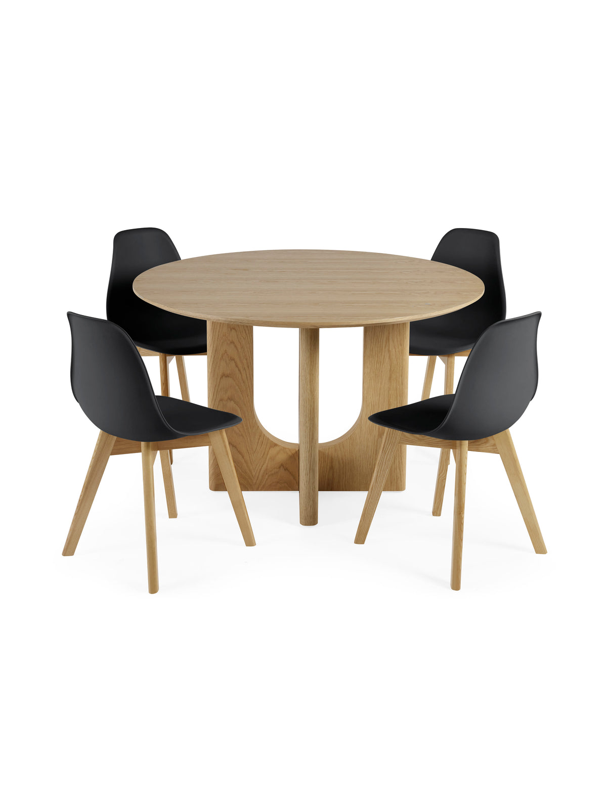 Set of 2 Agatha Black Plastic Dining Chairs with Wooden Legs