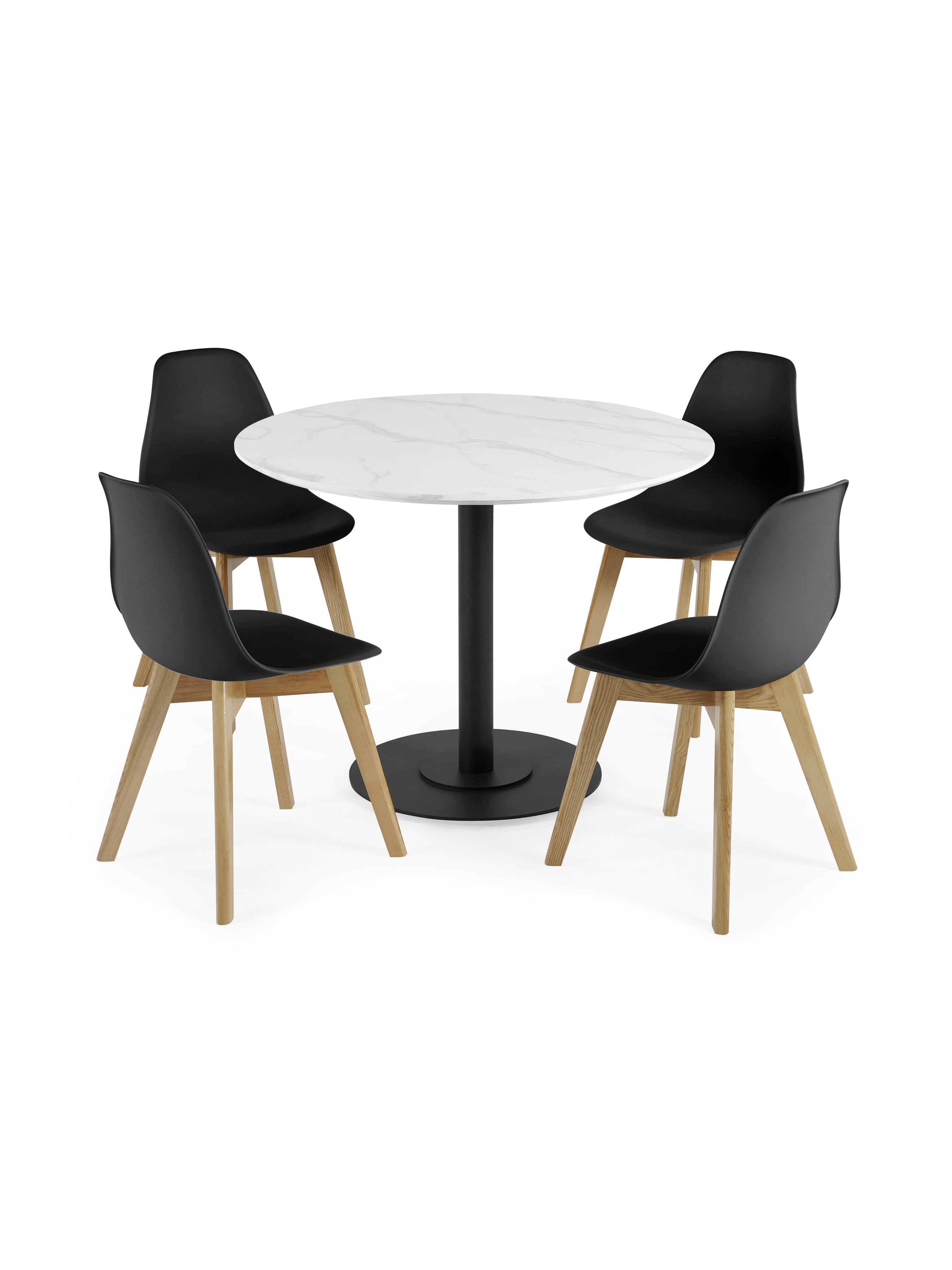 Set of 2 Agatha Black Plastic Dining Chairs with Wooden Legs