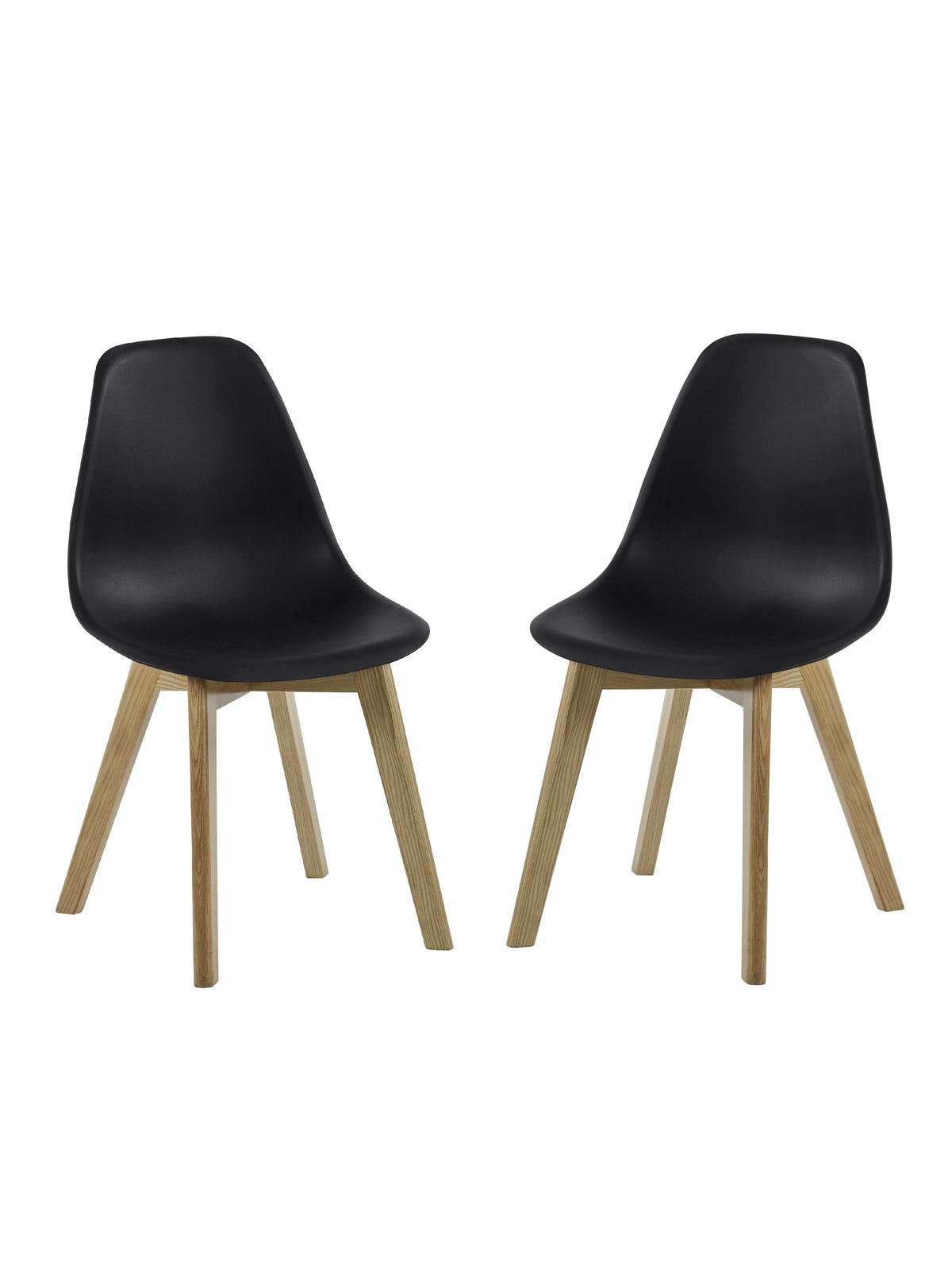Set of 2 Agatha Black Plastic Dining Chairs with Wooden Legs