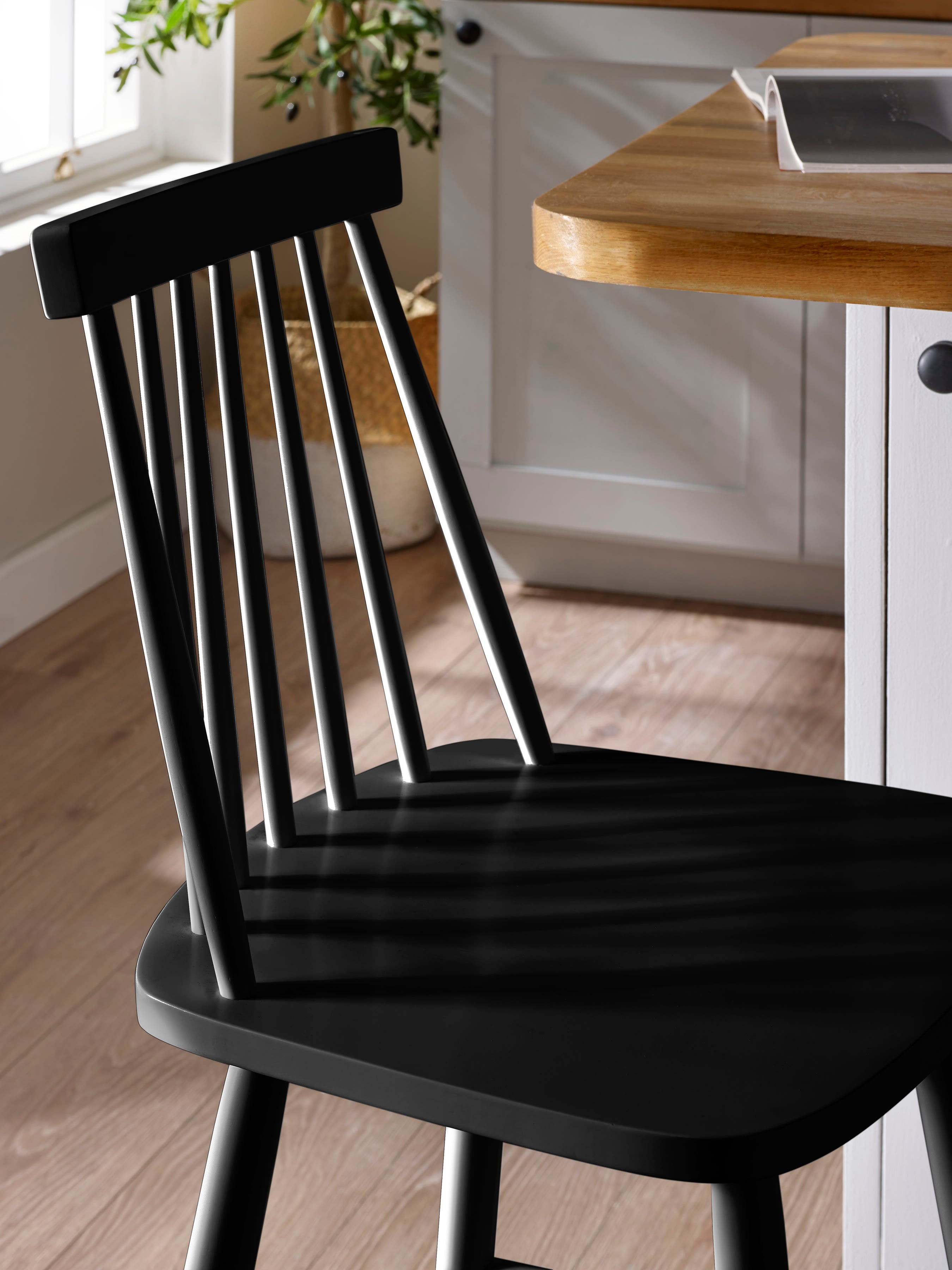 Alassio Black Spindle Back 112cm Solid Wood Bar Stool