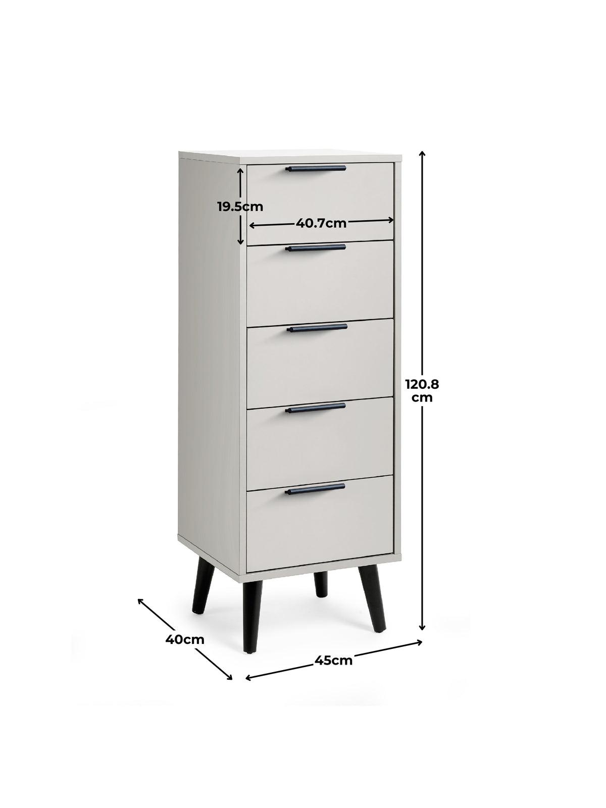 Alba 5 Drawer Narrow Chest - Silk Grey