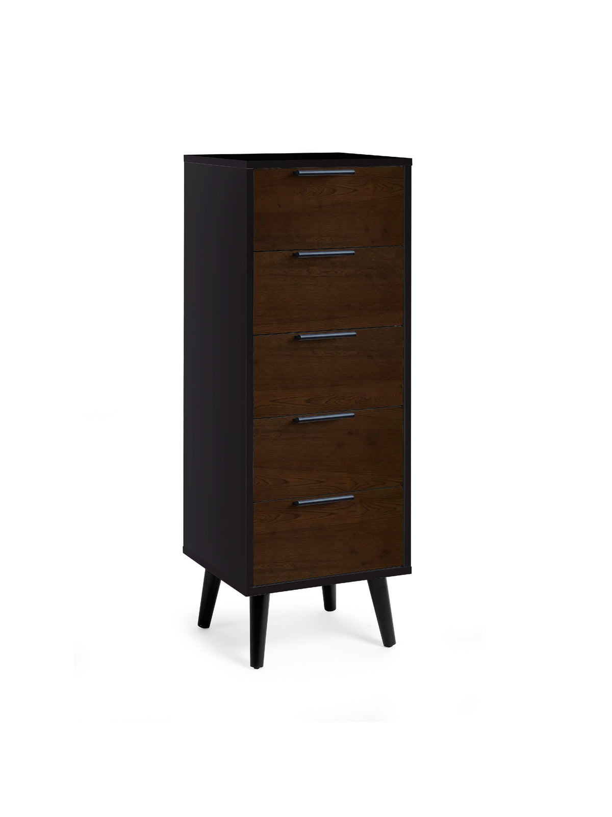 Alba 5 Drawer Narrow Chest - Walnut/Black