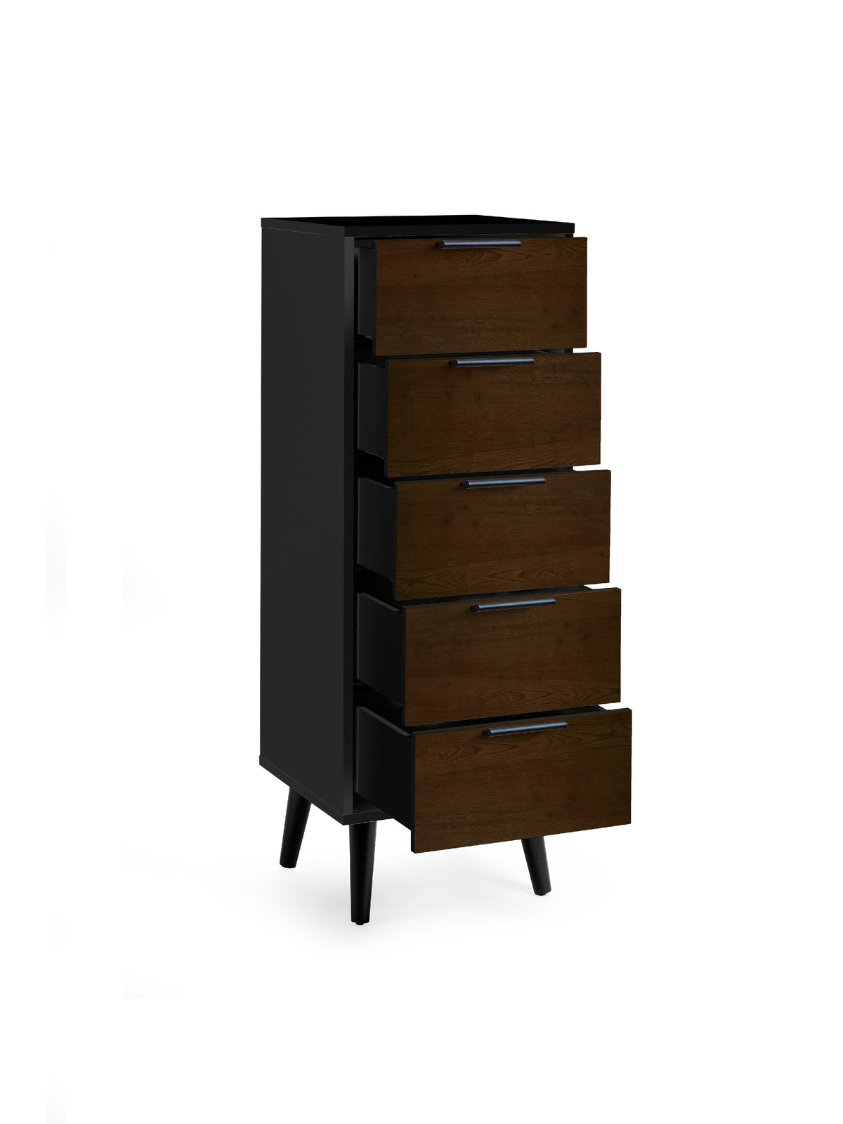 Alba 5 Drawer Narrow Chest - Walnut/Black
