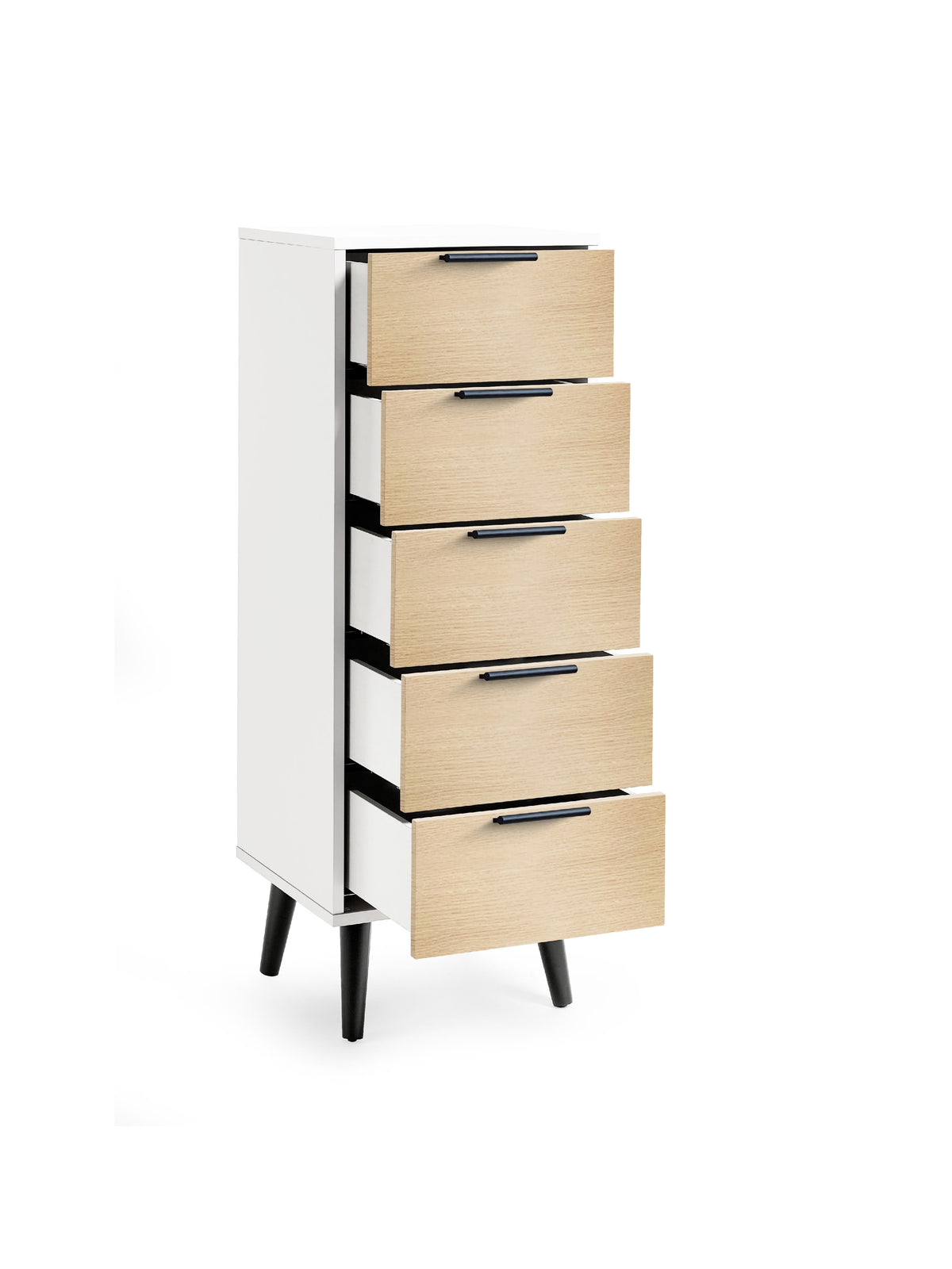 Alba 5 Drawer Narrow Chest - White/Oak