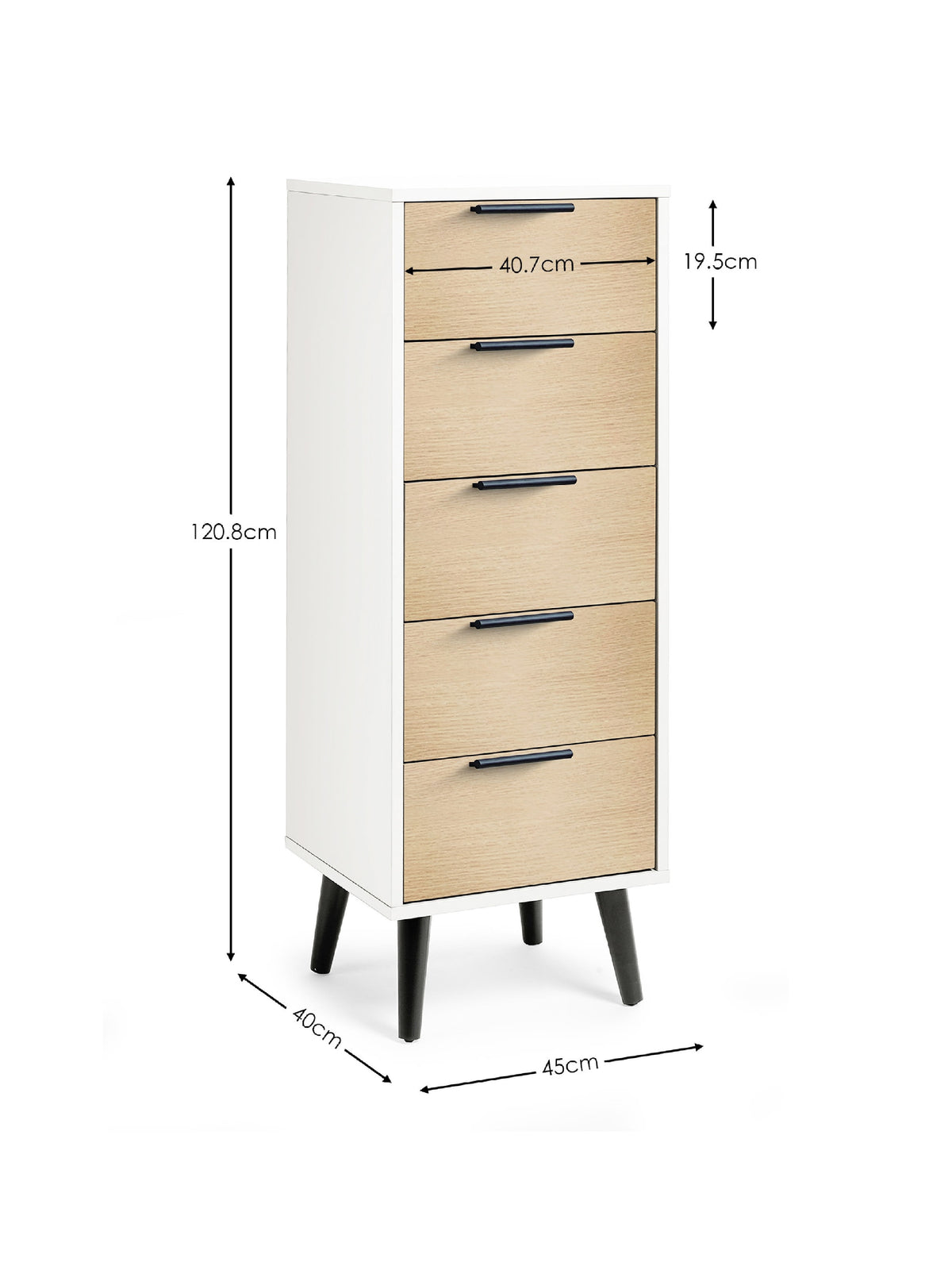 Alba 5 Drawer Narrow Chest - White/Oak