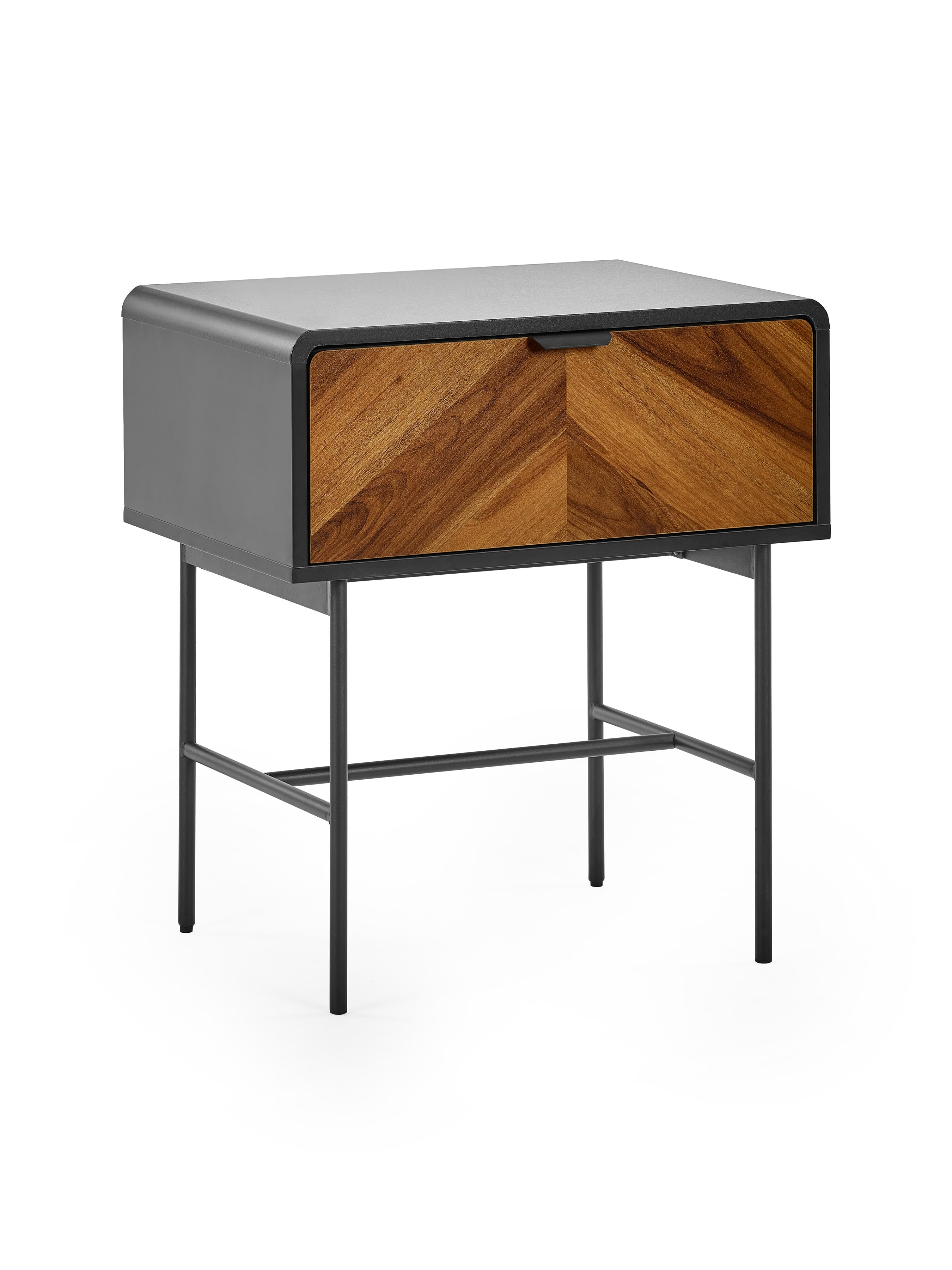 Alvin Black and Natural Wood‑effect 1 Drawer Lamp Table
