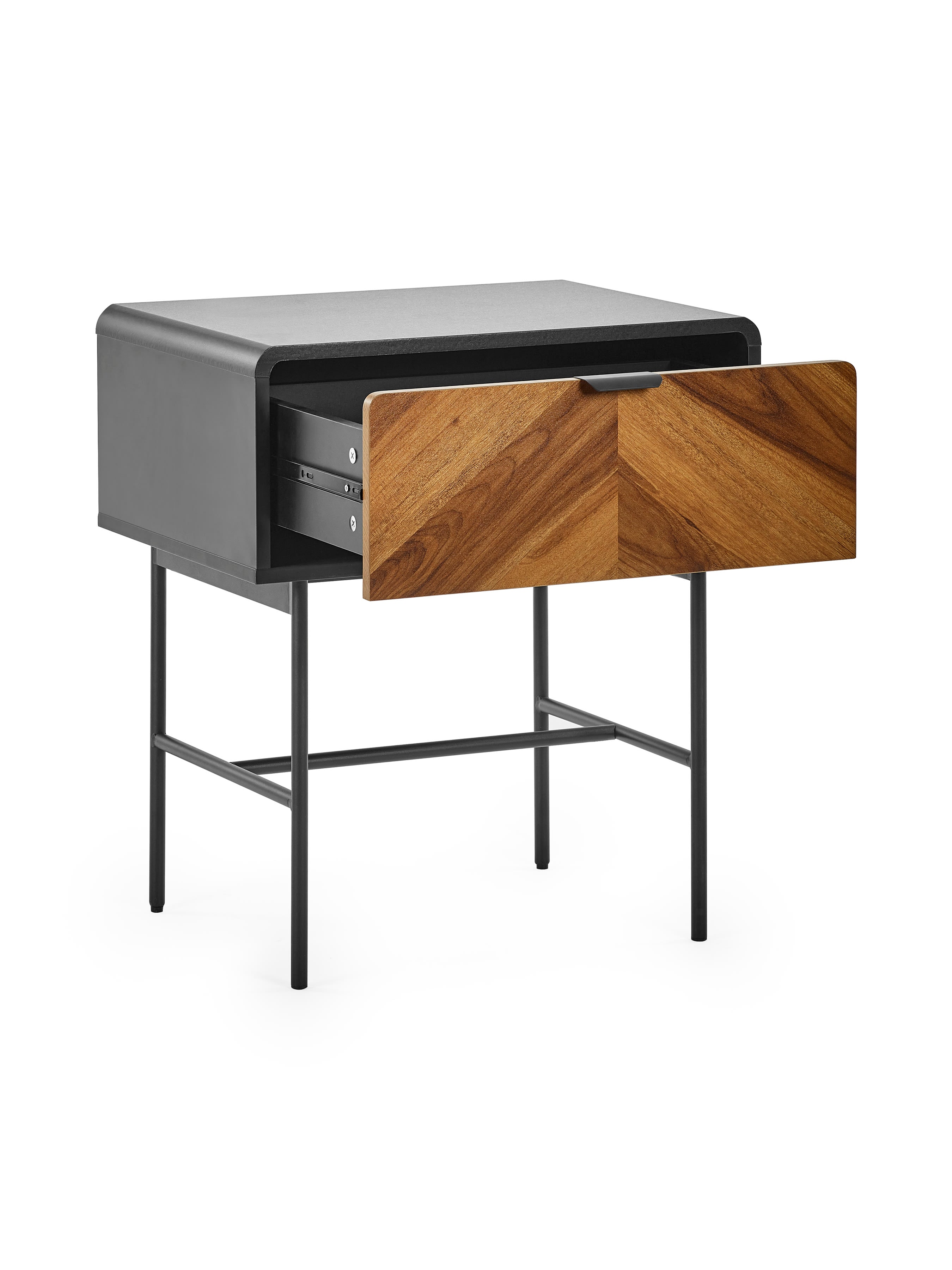 Alvin Black and Natural Wood‑effect 1 Drawer Lamp Table