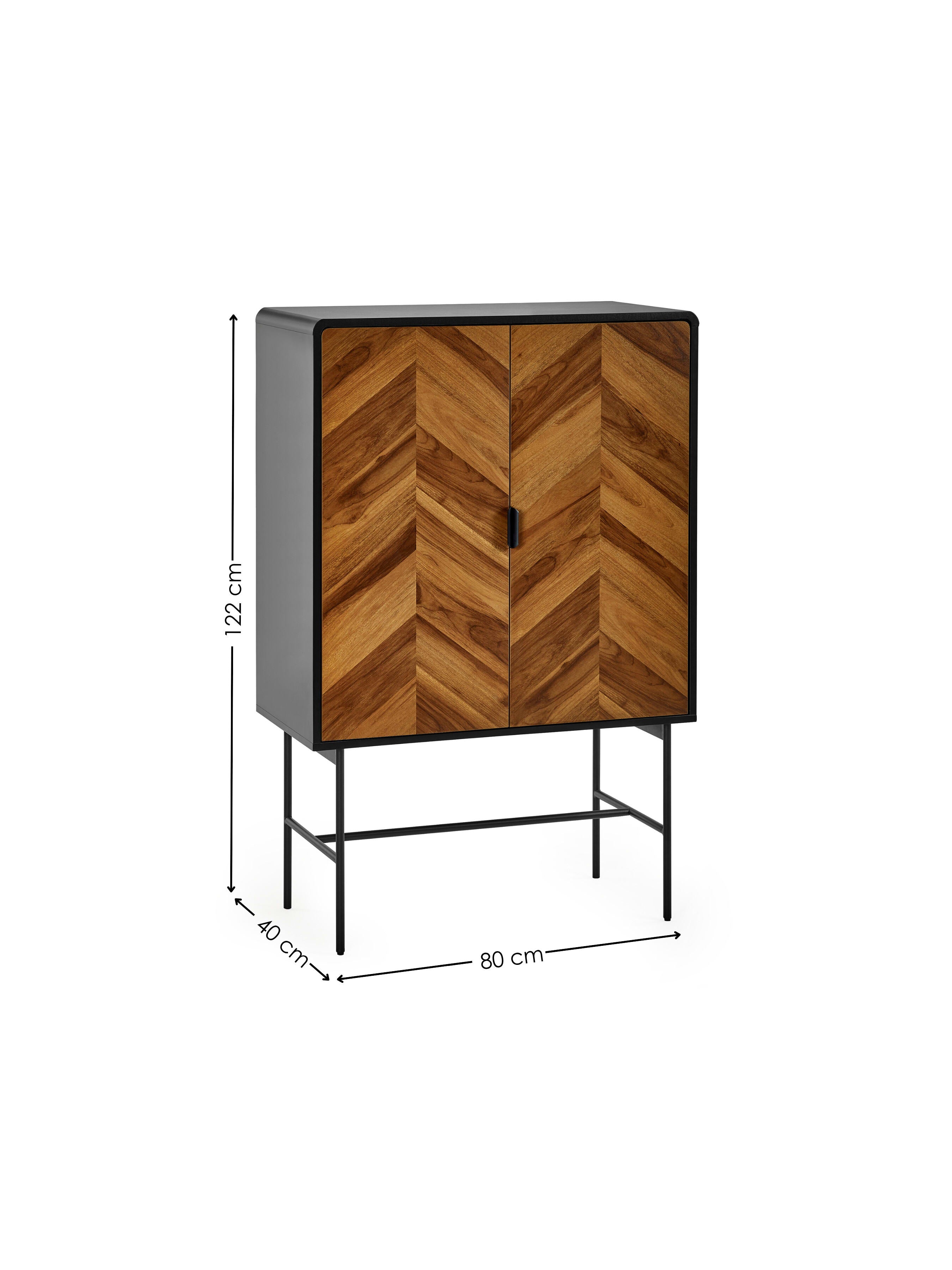 Alvin Black and Natural Wood‑Effect 2 Door Storage Cabinet