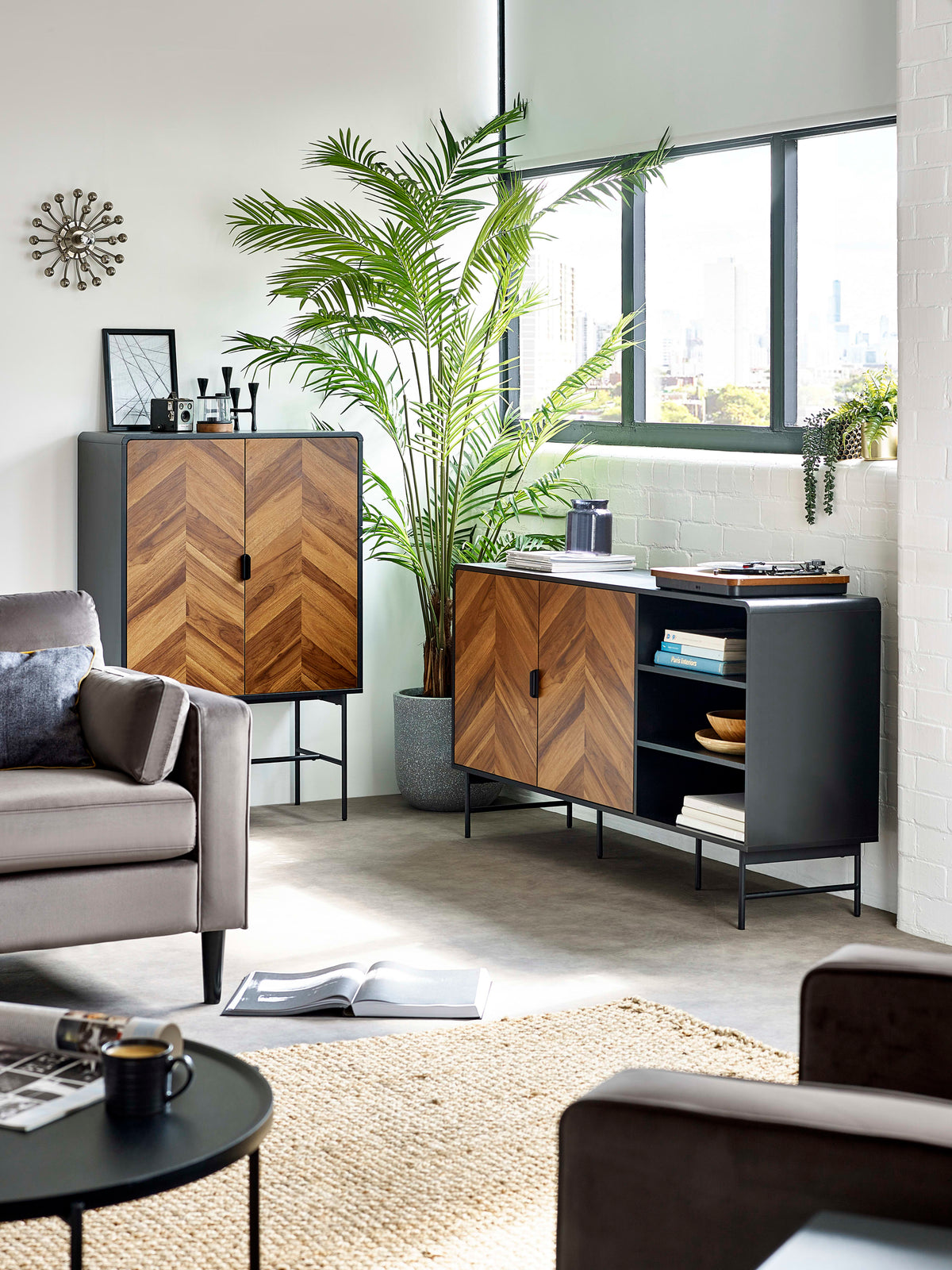 Alvin Black and Natural Wood‑Effect 2 Door Storage Cabinet
