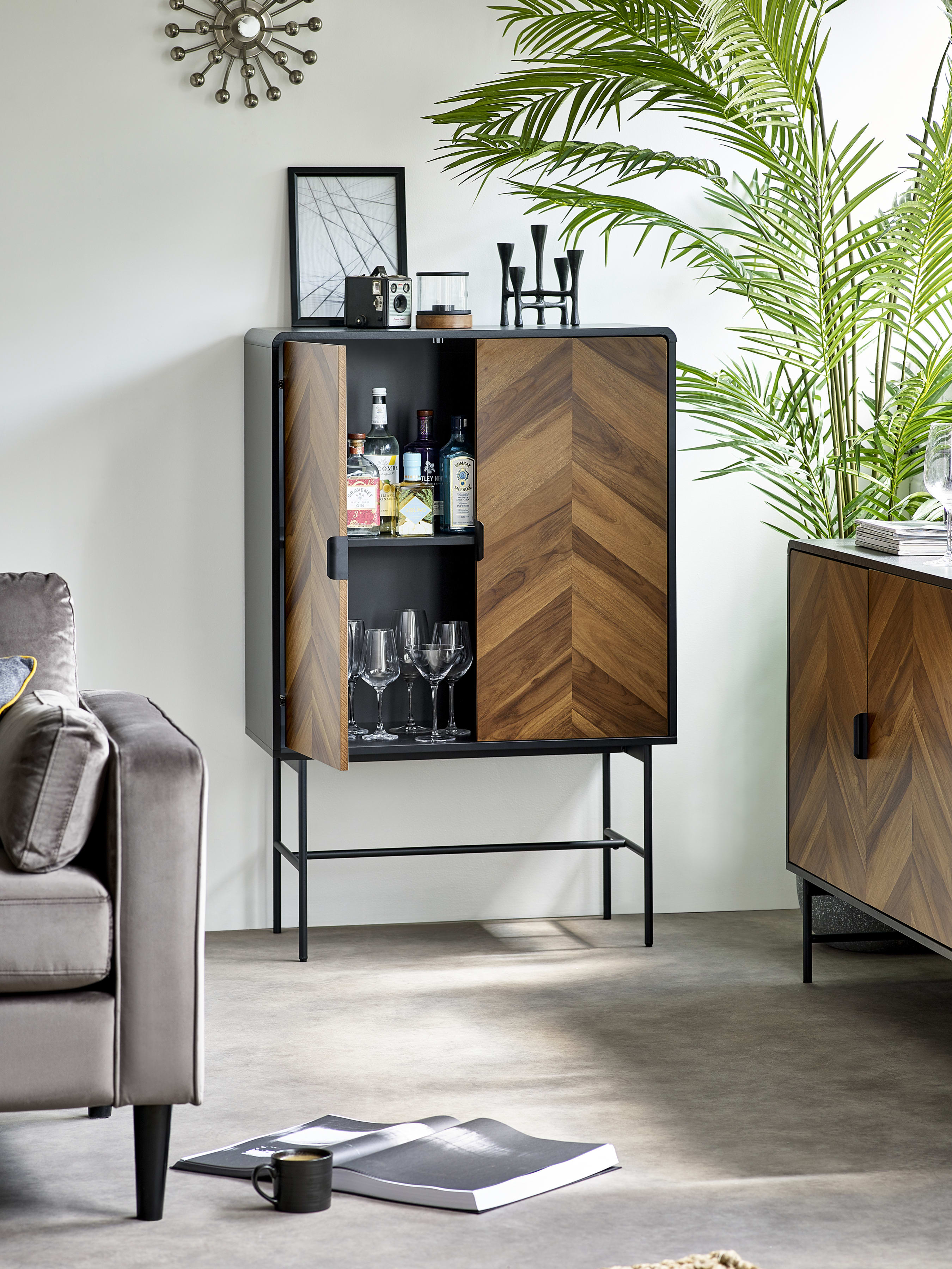 Alvin Black and Natural Wood‑Effect 2 Door Storage Cabinet