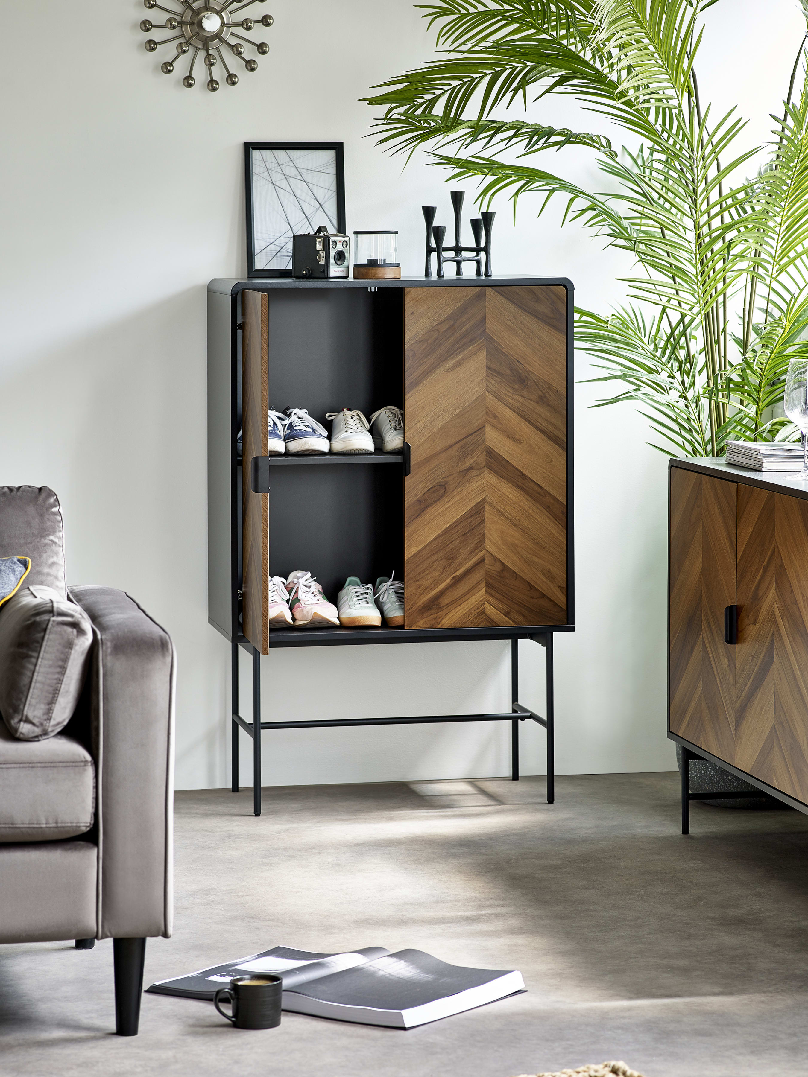 Alvin Black and Natural Wood‑Effect 2 Door Storage Cabinet