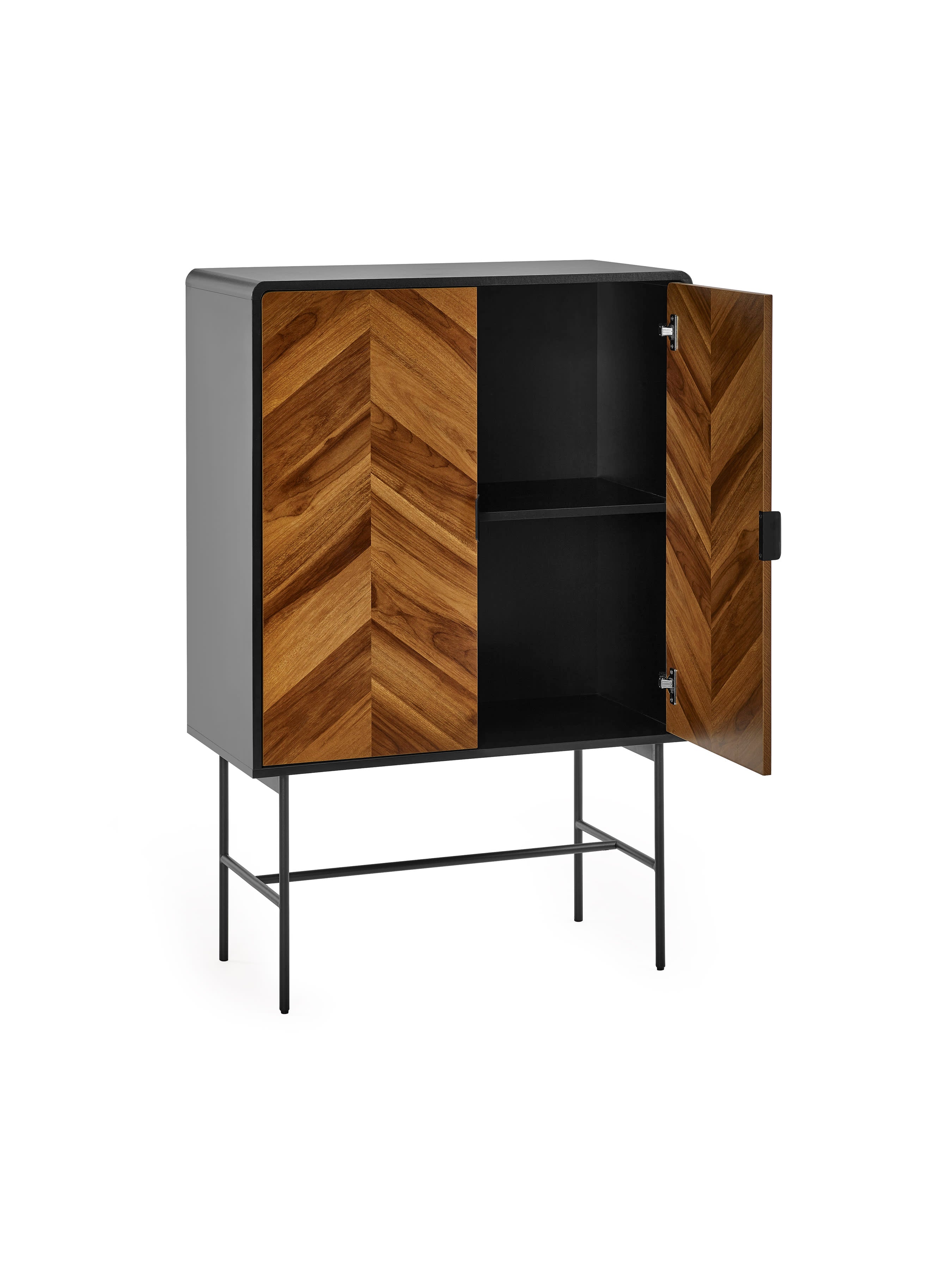 Alvin Black and Natural Wood‑Effect 2 Door Storage Cabinet