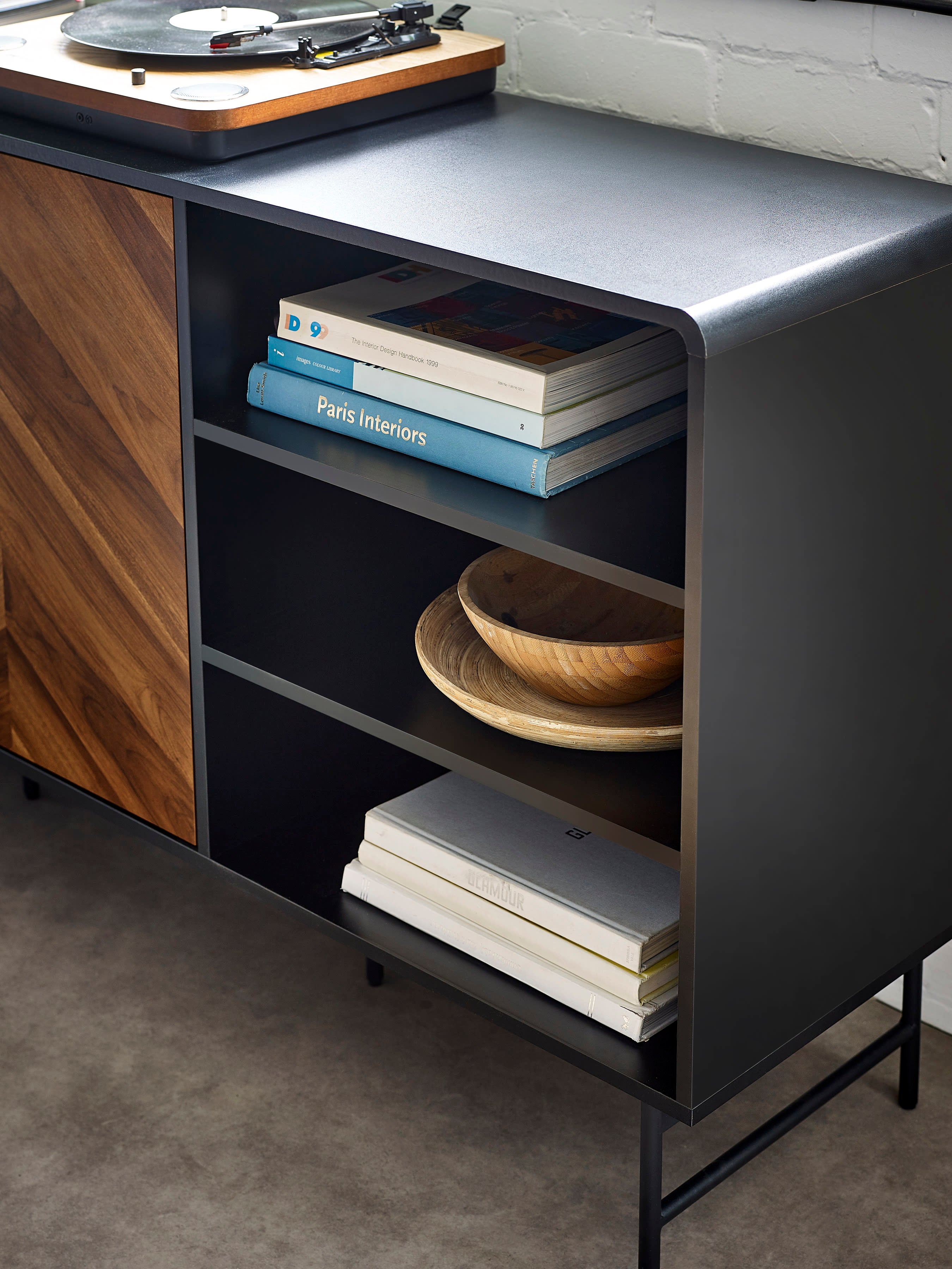 Alvin Black and Natural Wood‑Effect Sideboard