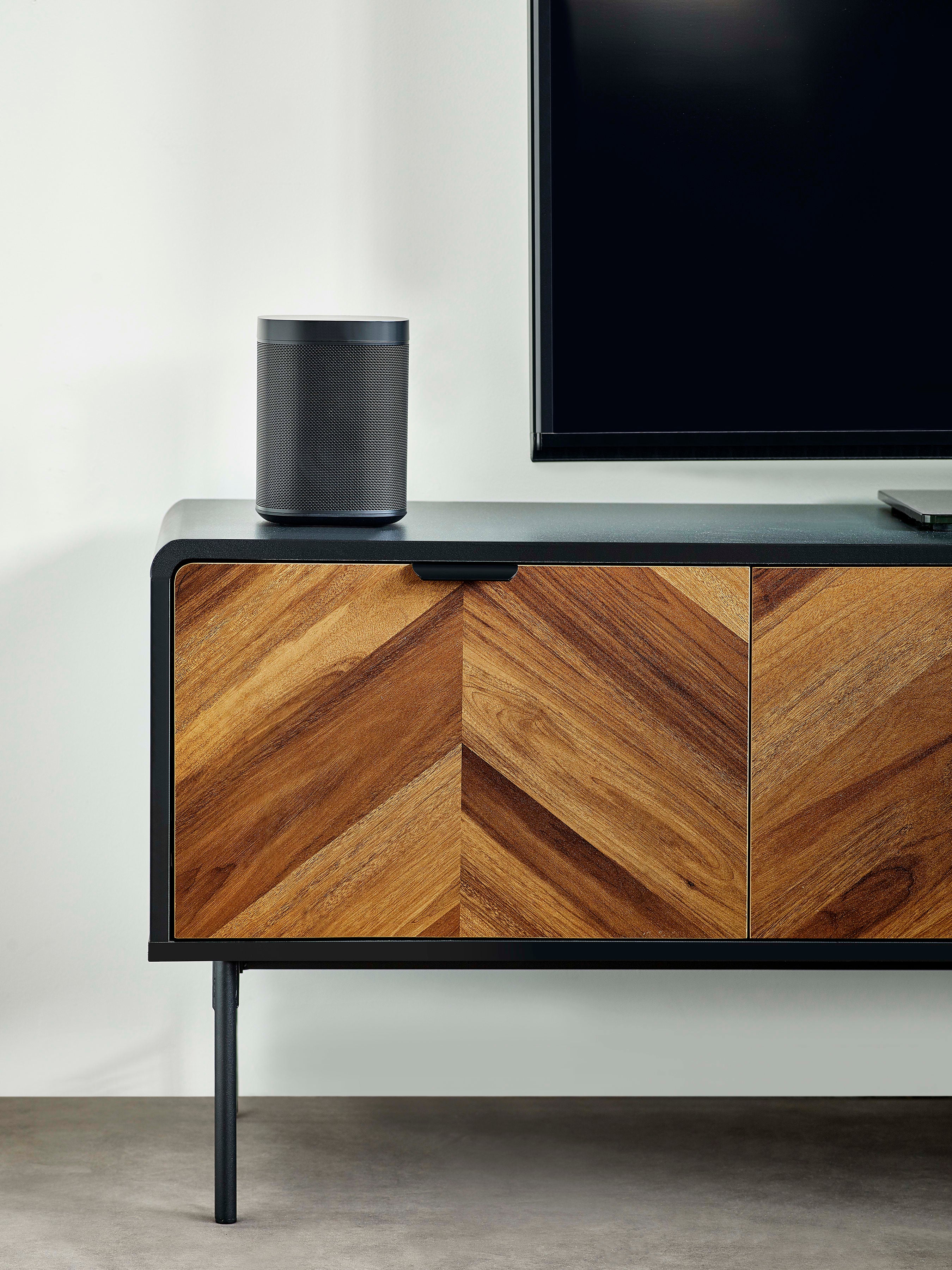 Alvin Black and Natural Wood‑Effect 65" TV Unit
