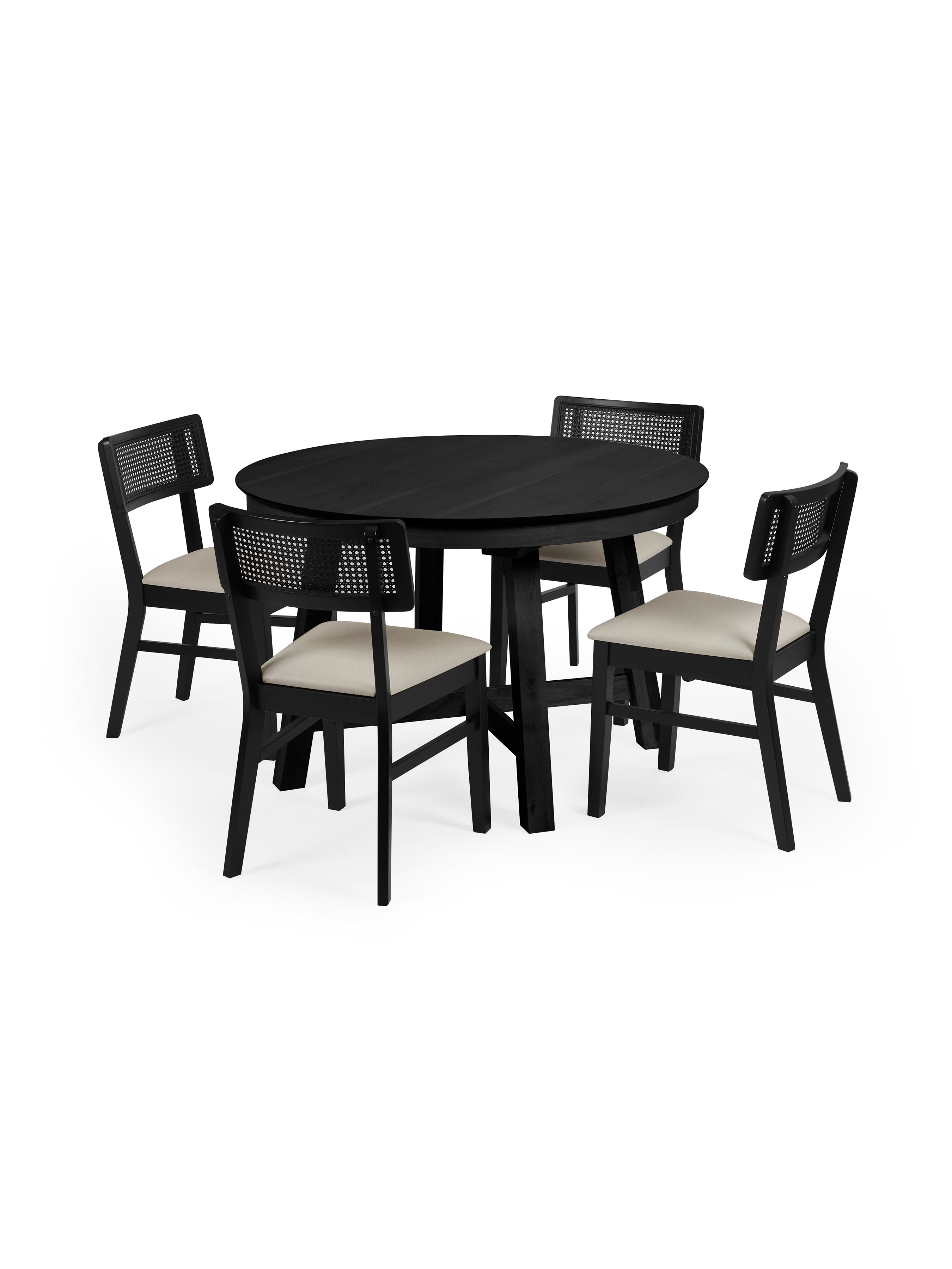 Annika Satin Black Oak Veneer 115-154cm Extending Round Dining Table – Black Oak Effect