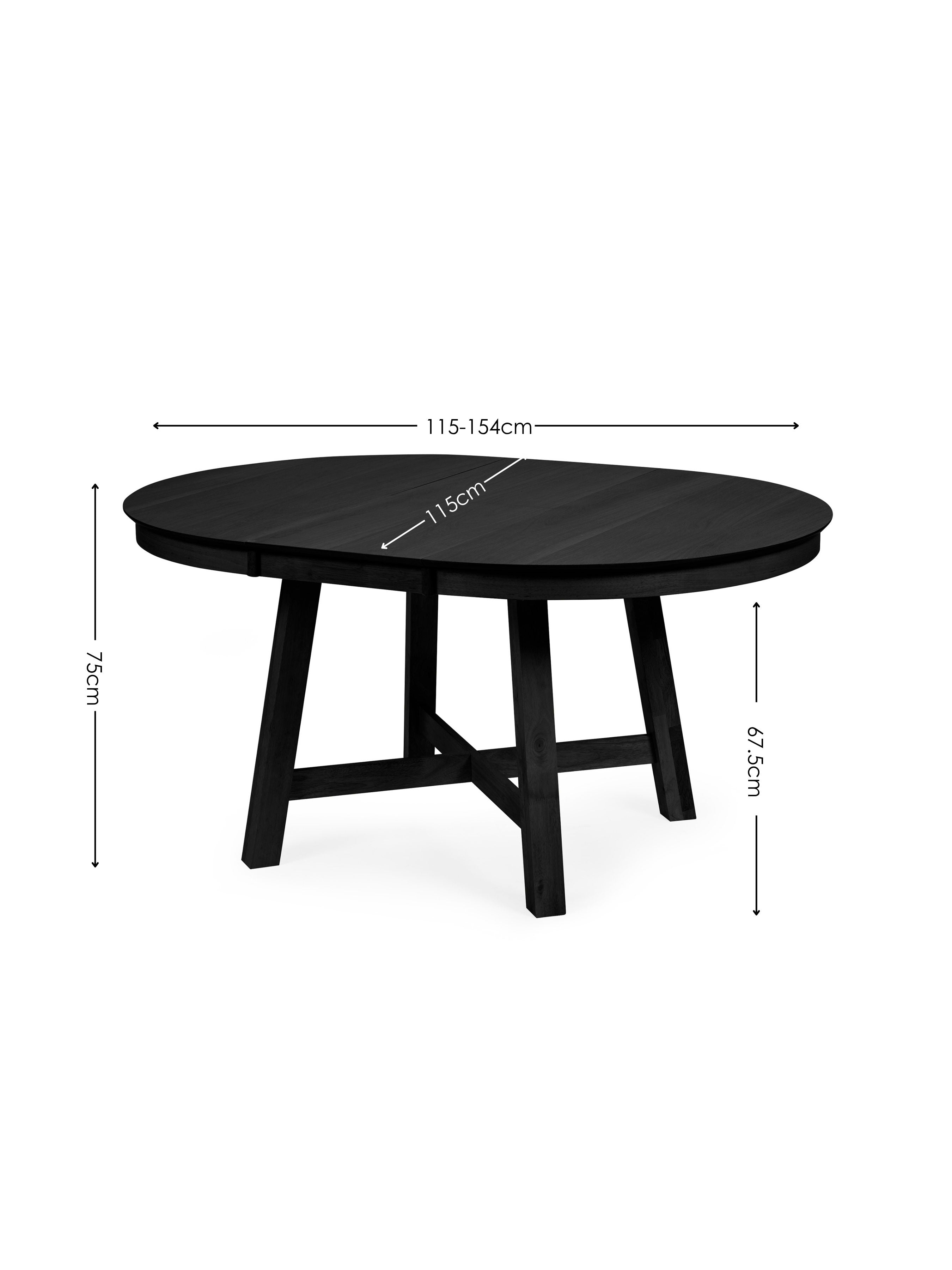 Annika Black Round Extending Dining Table Set with 4 Rattan Back Chairs – Black Oak Effect