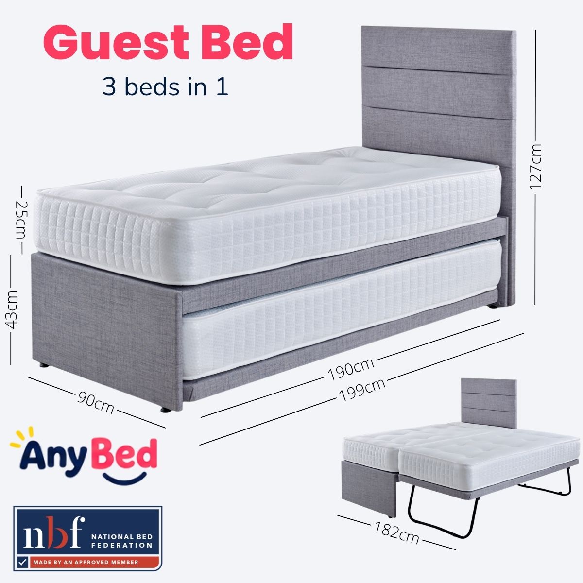 Guest Bed & Trundle With 2 Mattresses