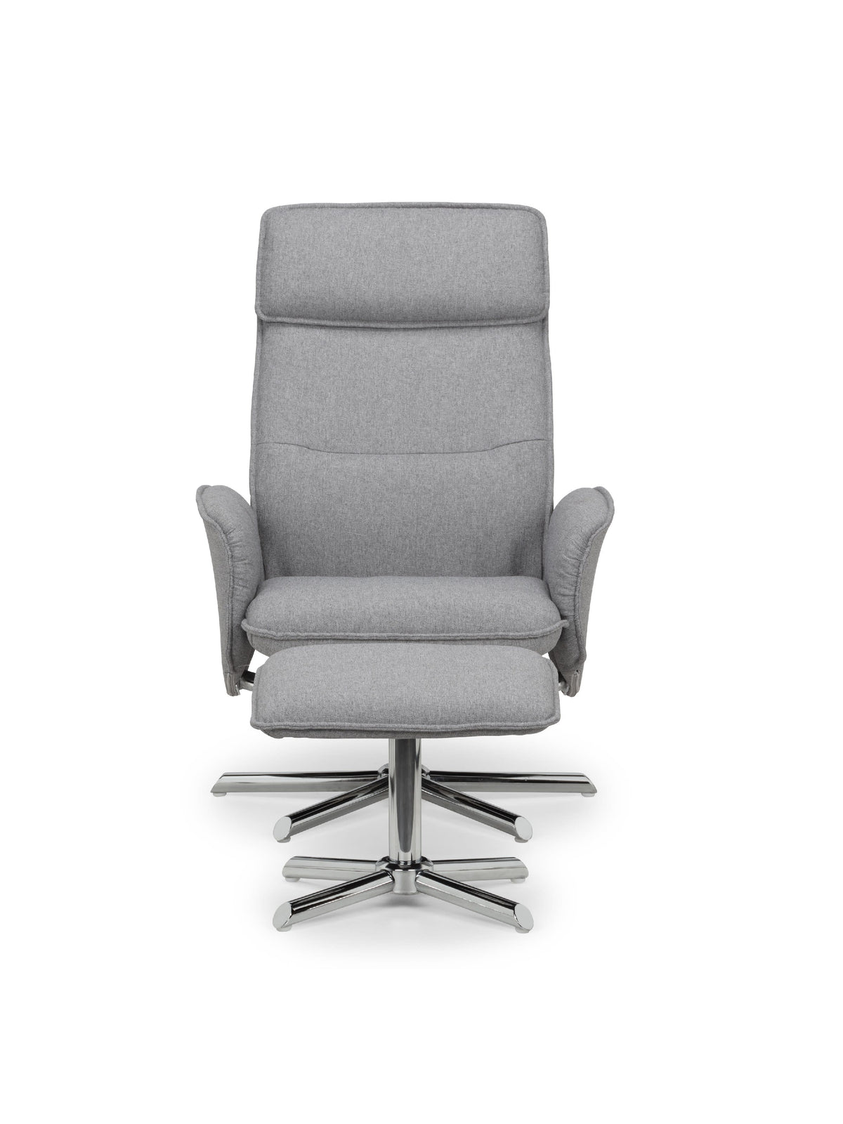 Aria Recliner & Stool With Chrome Base - Grey Linen