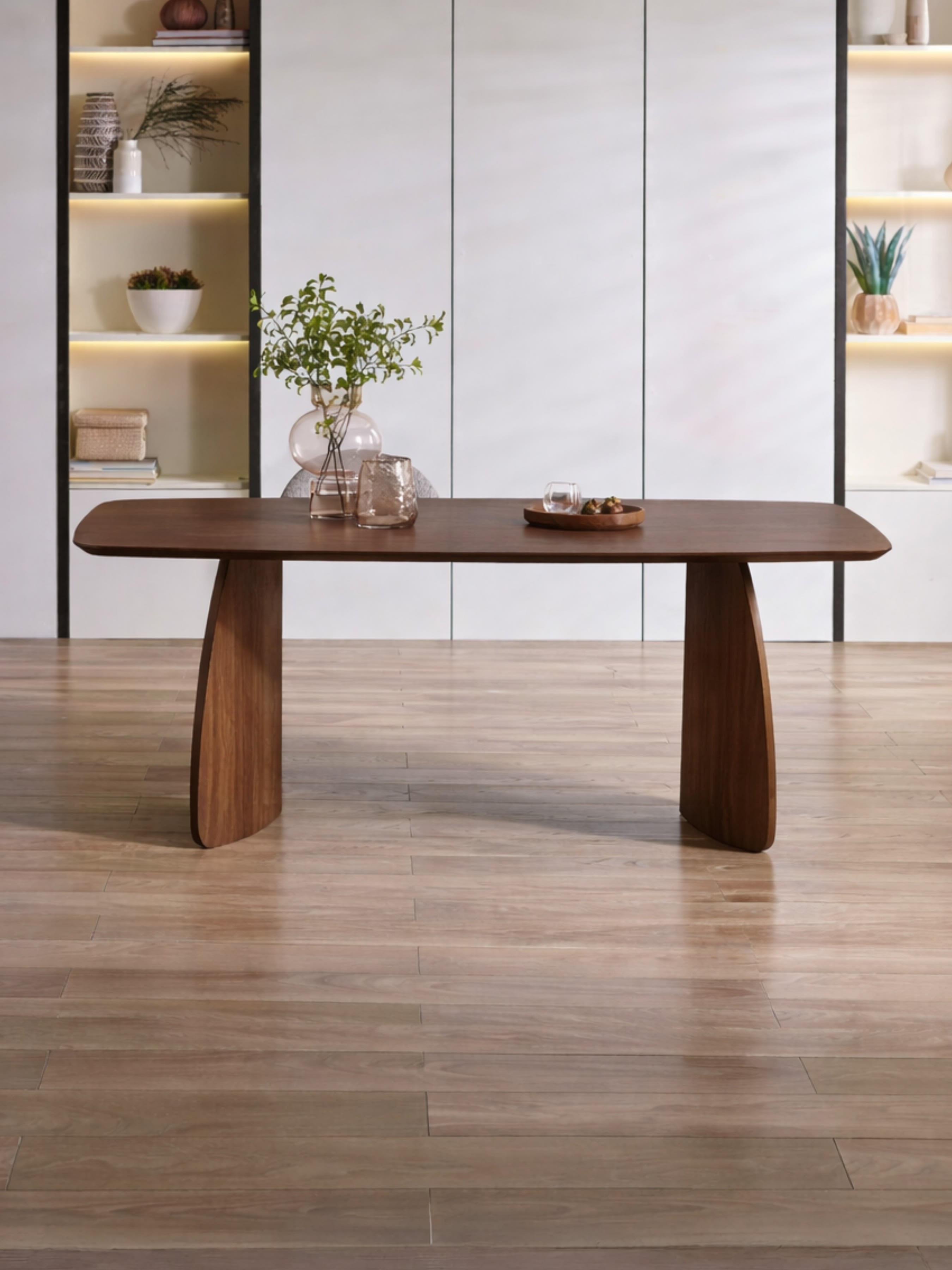 Artemis Rectangular Walnut Dining Table Set with 6 Grey Upholstered Dining Chairs – Walnut Effect