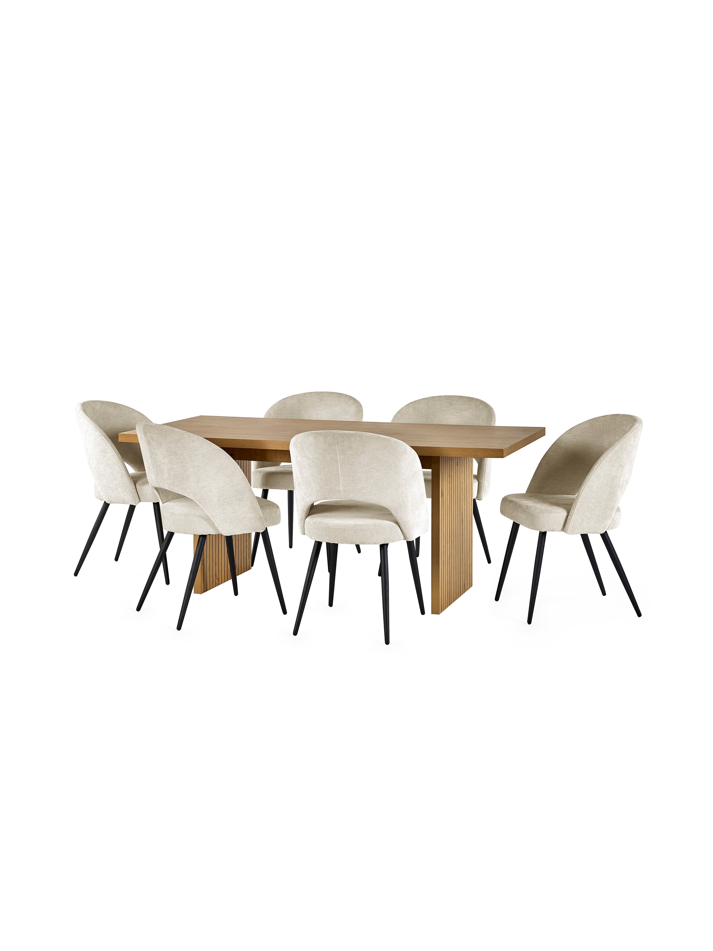 Arundel Rectangular Oak Effect Dining Table Set with 6 Ella Cream Upholstered Dining Chairs