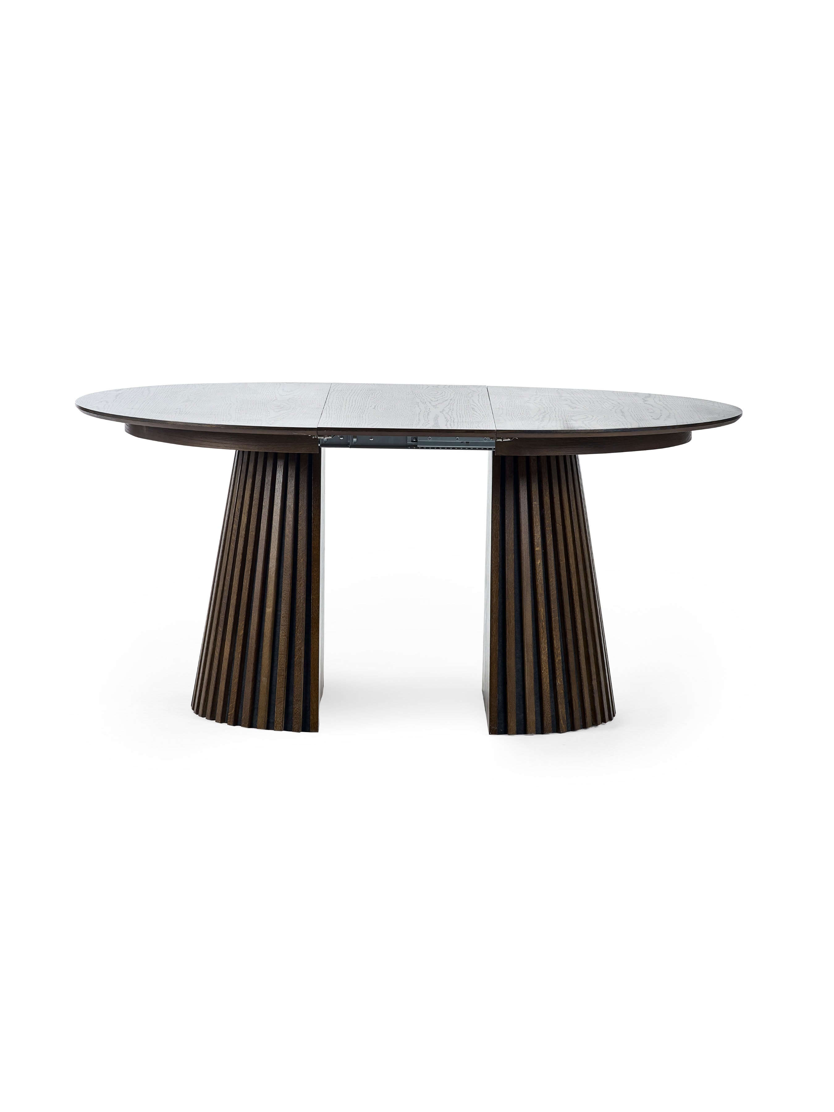 Arya 120-200cm Extending Round Dark Oak Dining Table Set with 6 Brooklyn Brown Faux Leather Dining Chairs