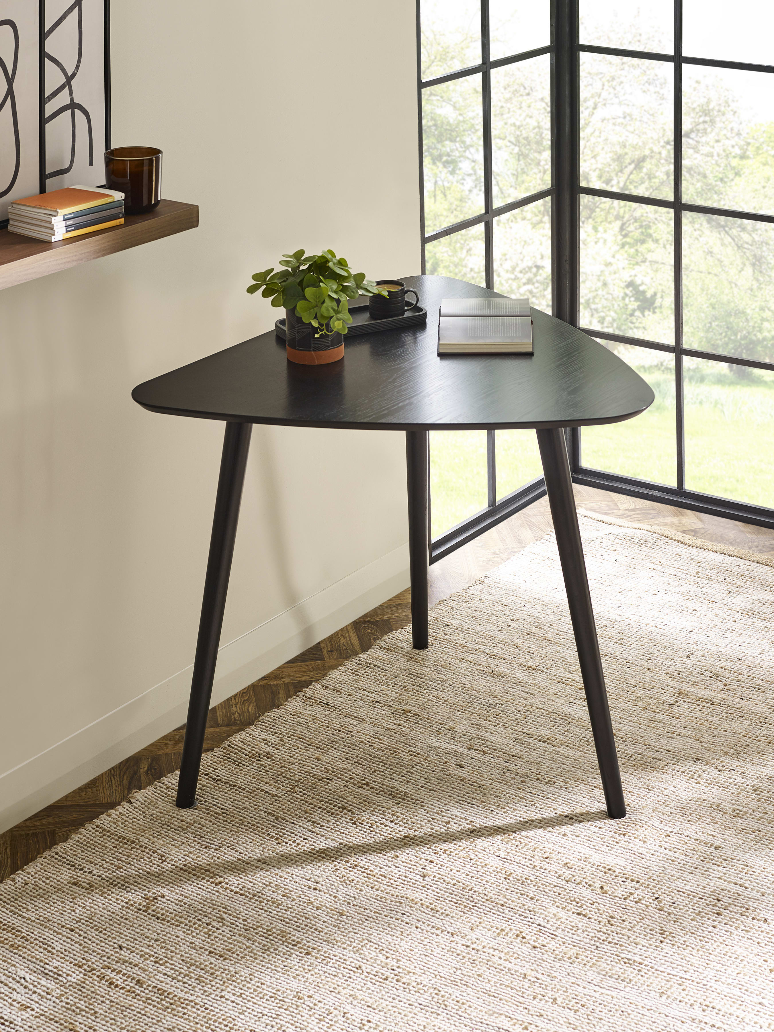 Athena Black Triangular 3 Seater Dining Table – Black Ash Effect