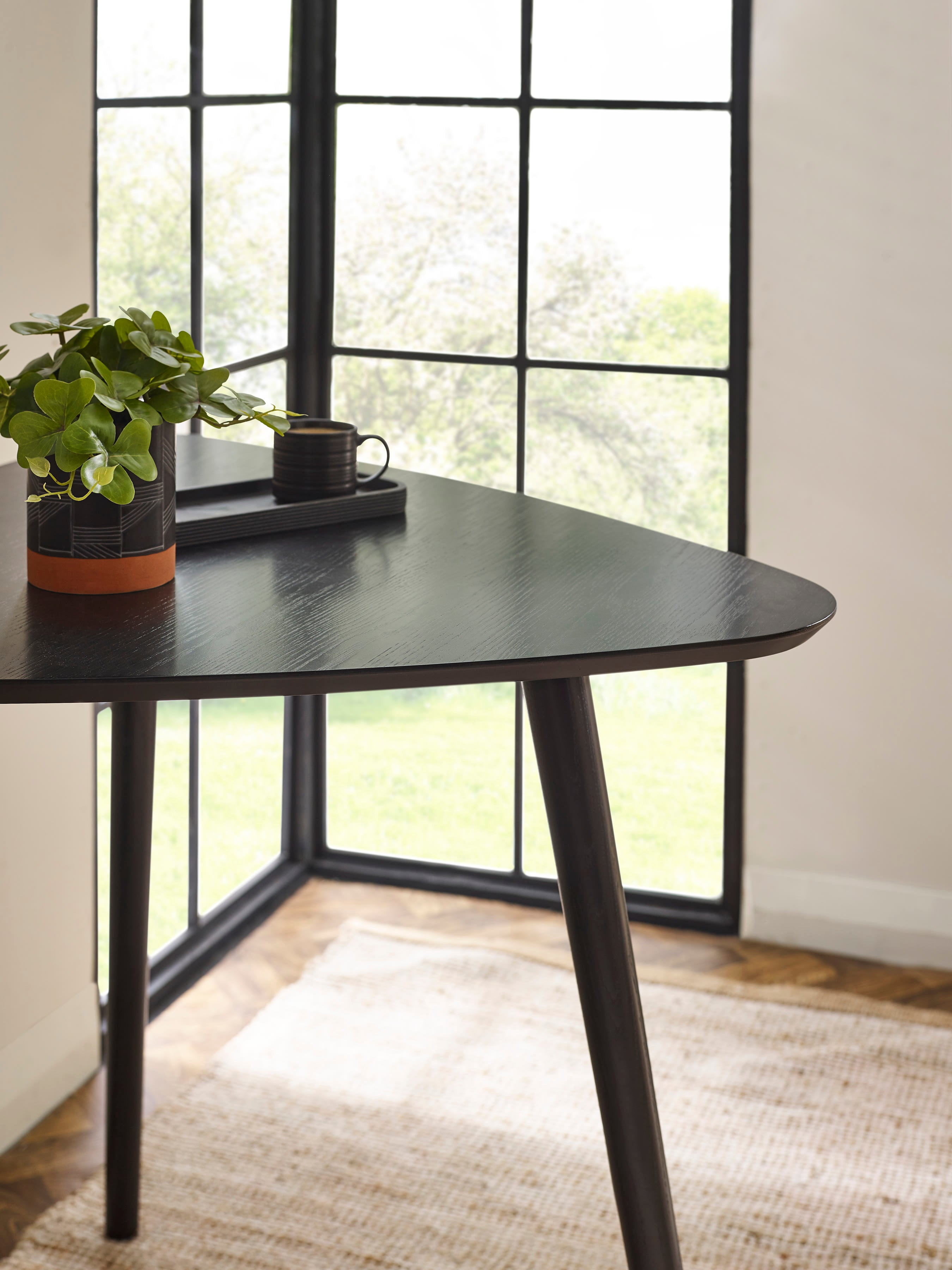 Athena Black Triangular 3 Seater Dining Table – Black Ash Effect