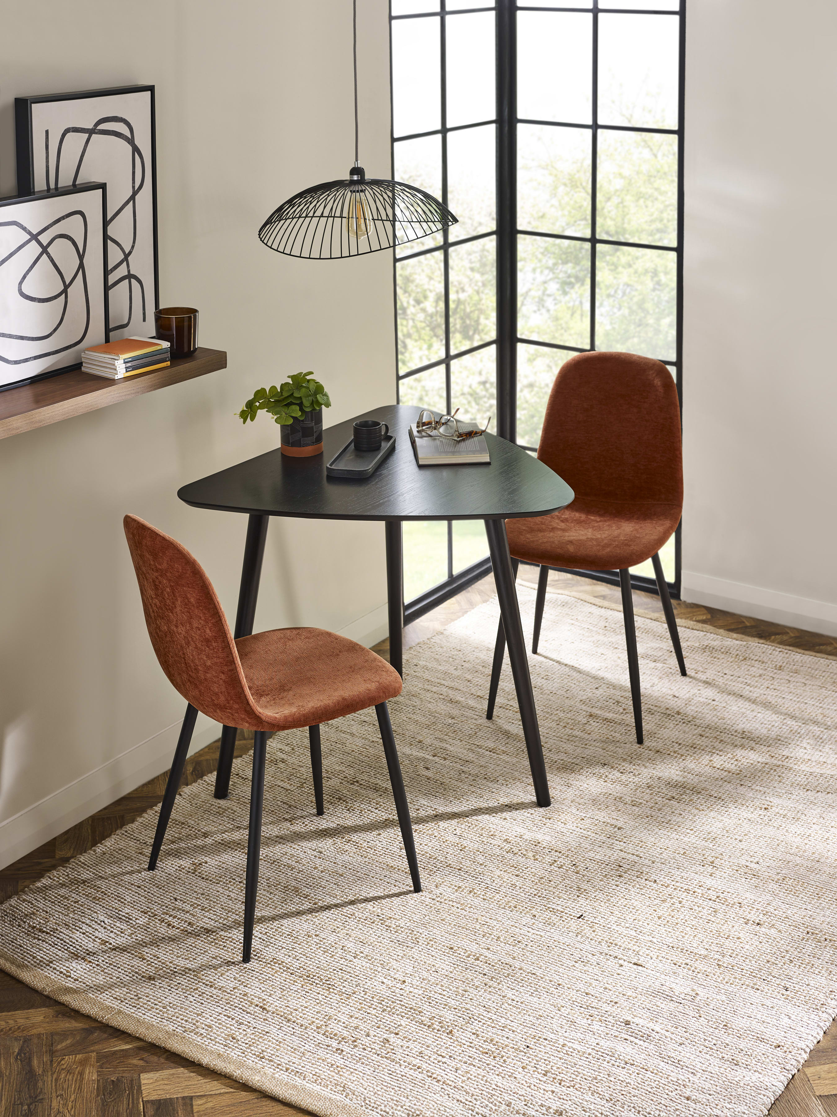 Athena Black Triangular 3 Seater Dining Table – Black Ash Effect