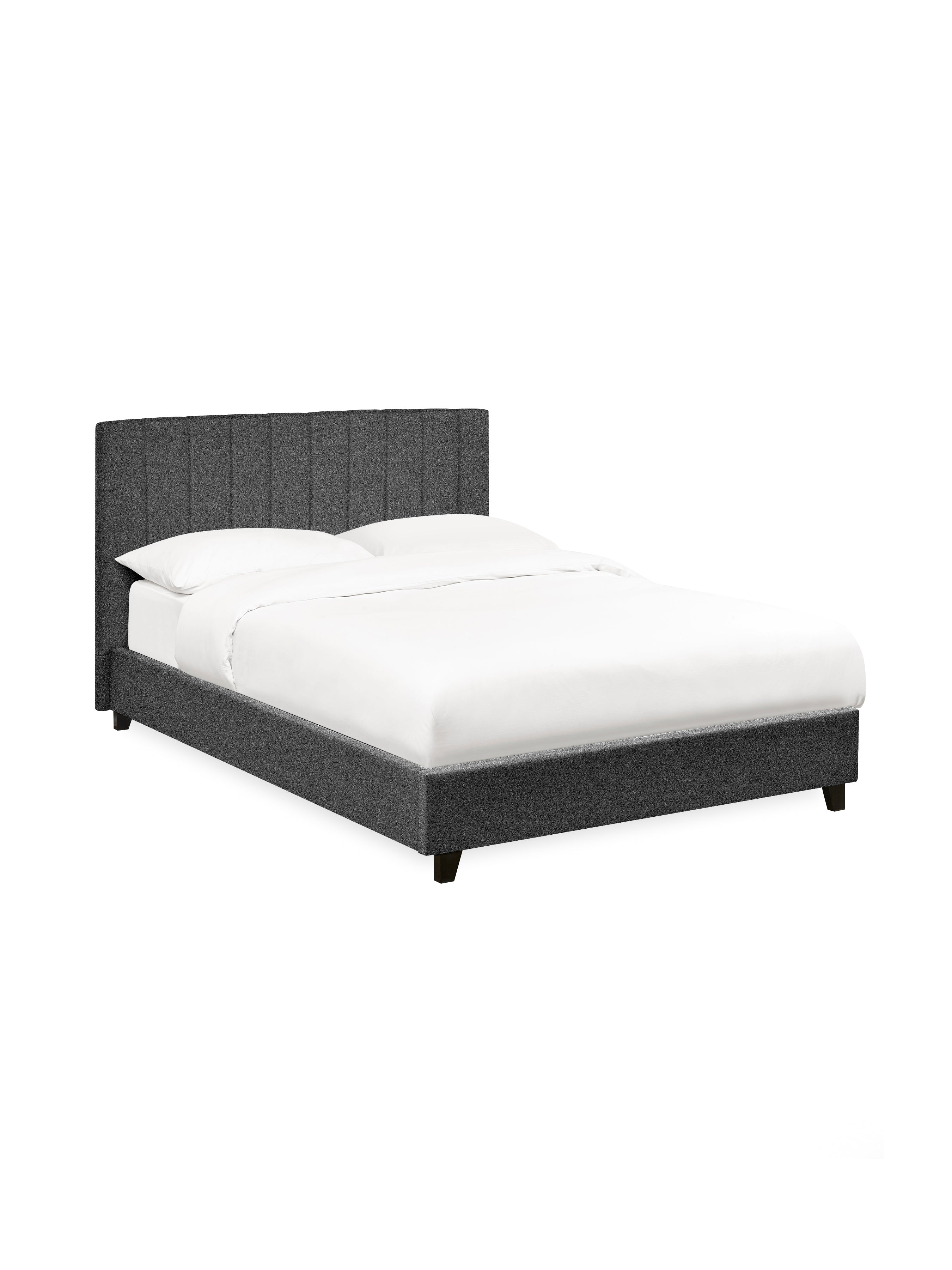 Aylen Dark Grey Faux Linen Upholstered Bed Frame – Dark Grey Linen