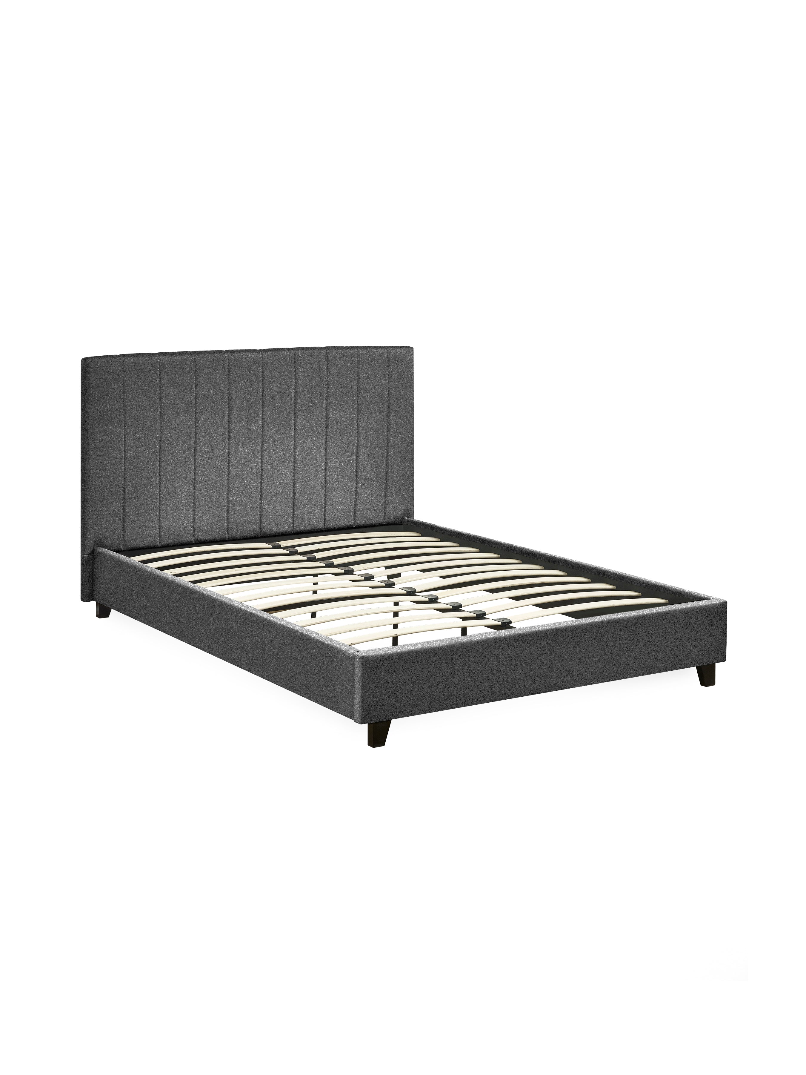 Aylen Dark Grey Faux Linen Upholstered Bed Frame – Dark Grey Linen
