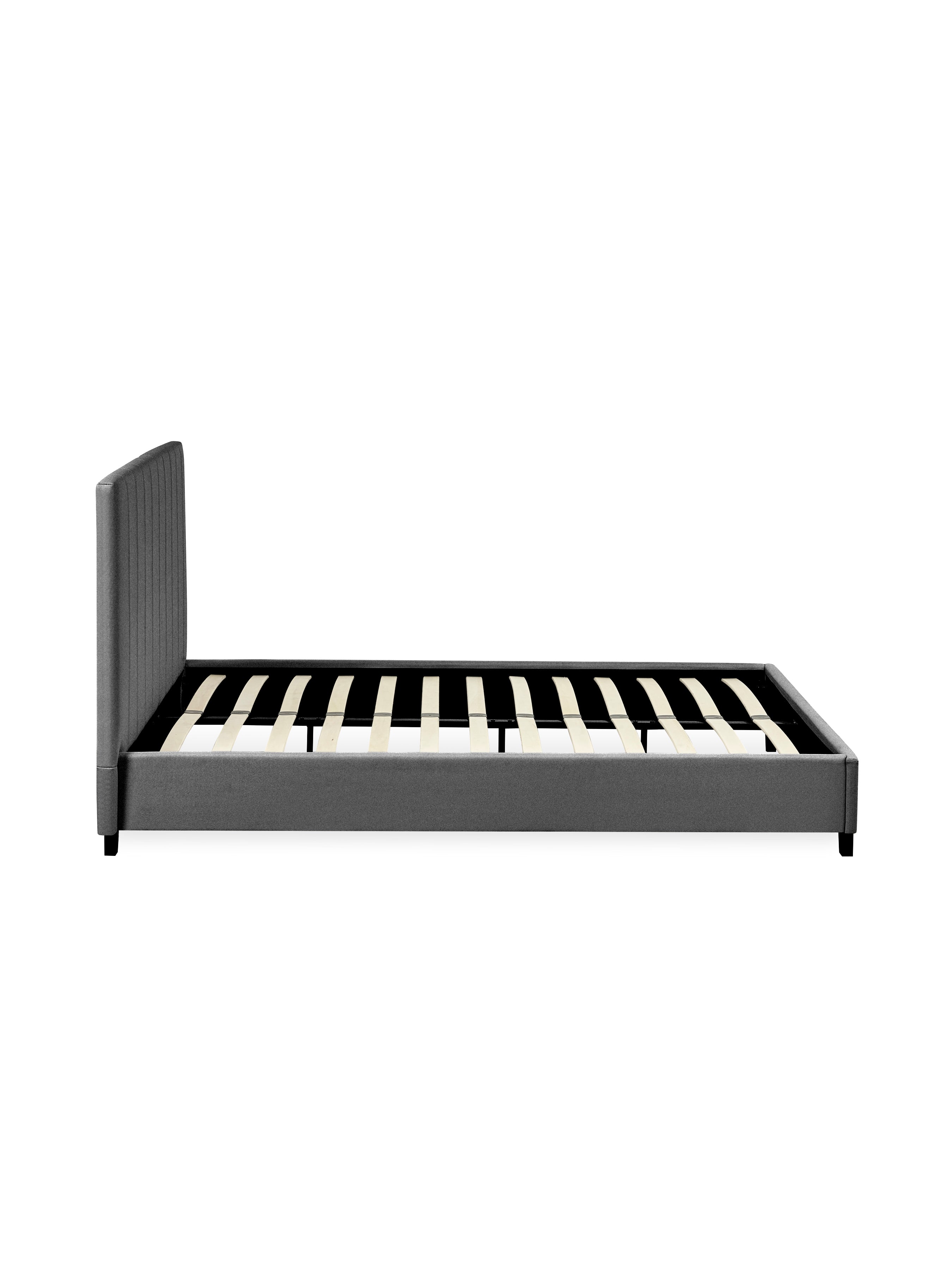 Aylen Dark Grey Faux Linen Upholstered Bed Frame – Dark Grey Linen