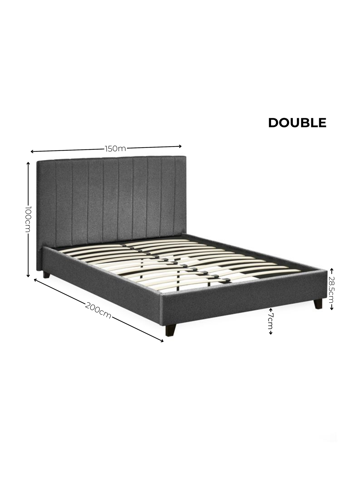 Aylen Dark Grey Faux Linen Upholstered Bed Frame – Dark Grey Linen