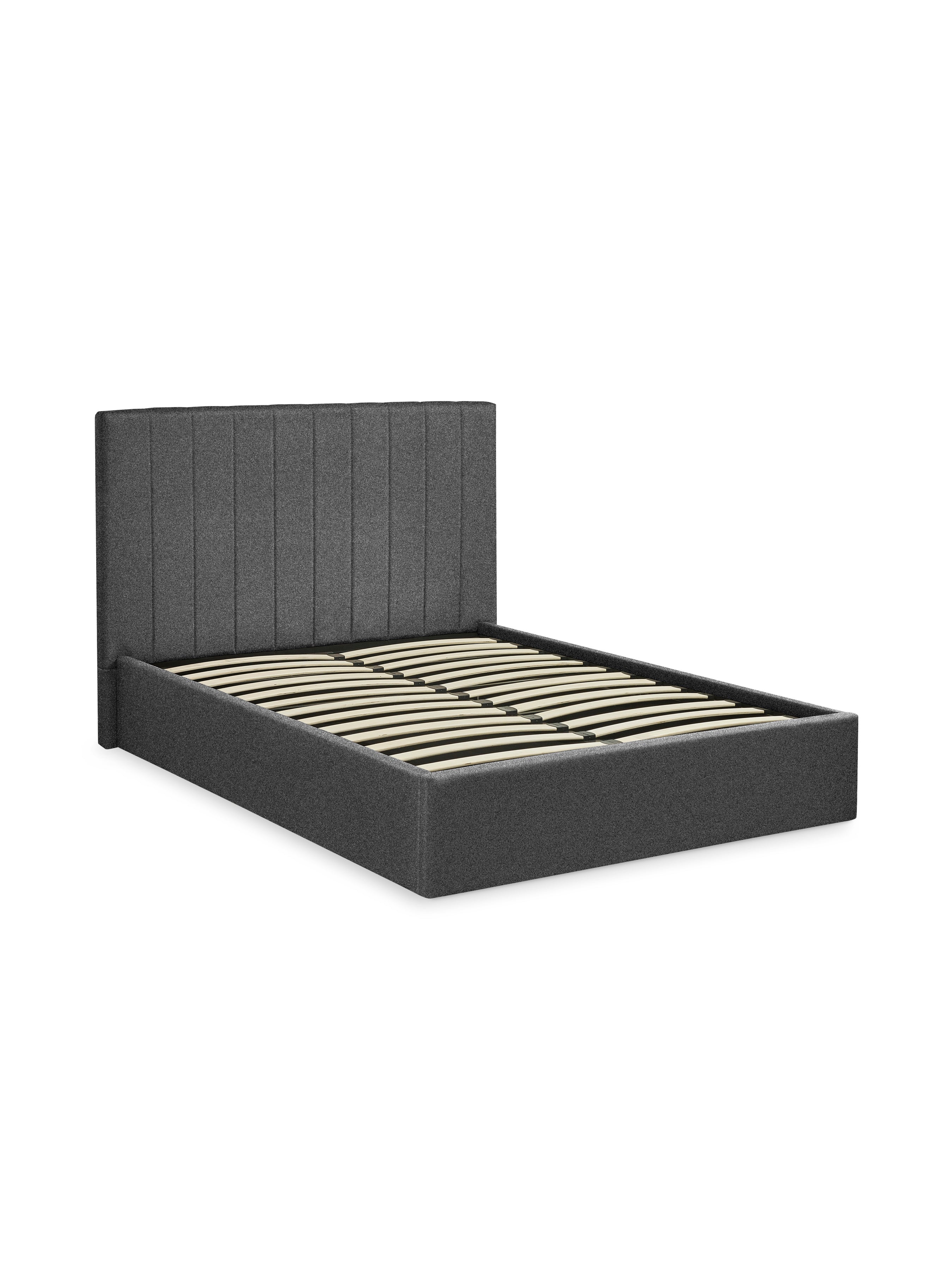 Aylen Dark Grey Faux Linen Upholstered Ottoman Storage Bed Frame – Dark Grey Linen