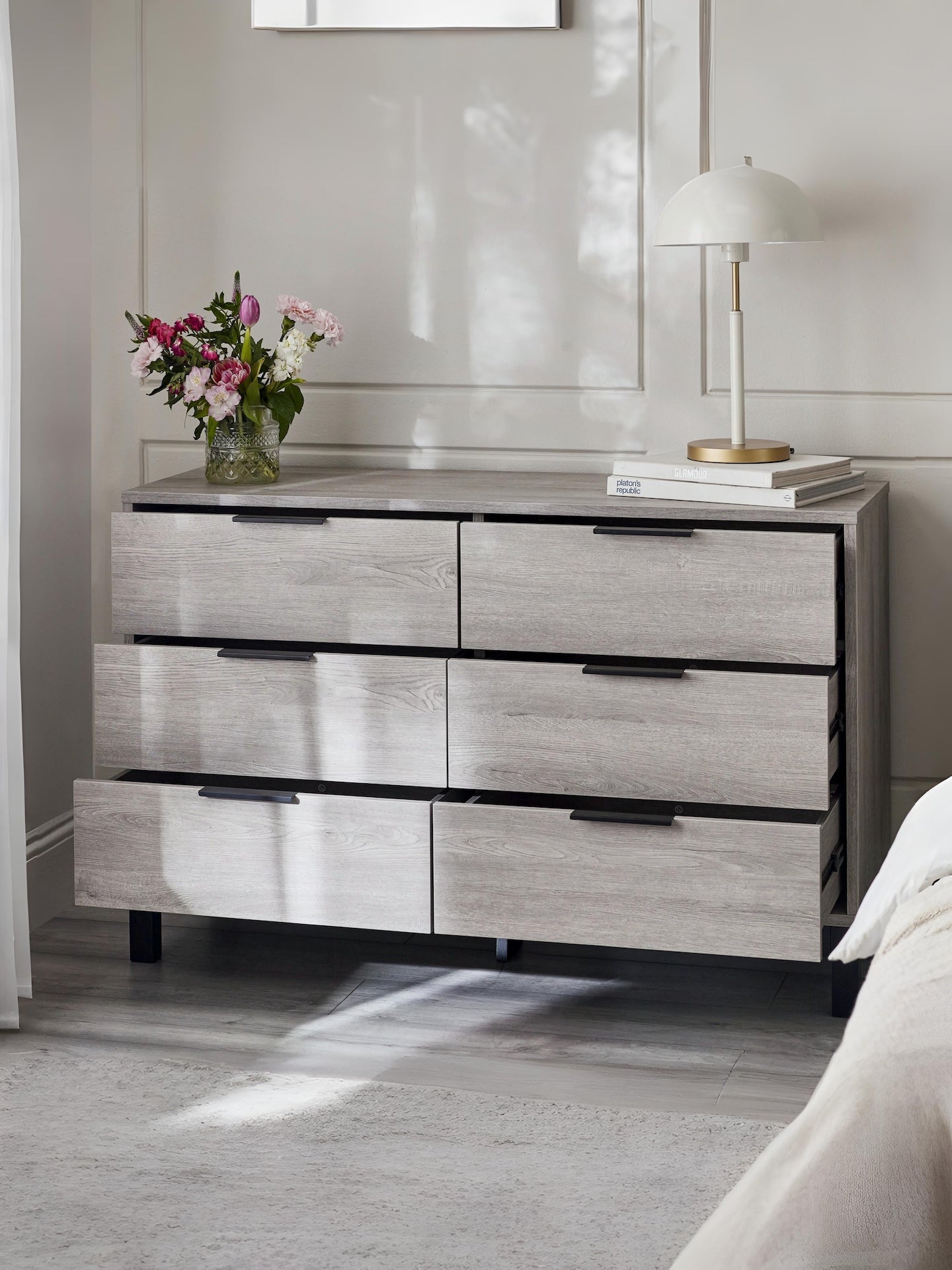 Bali 6 Drawer Wide Chest - Grey Oak – Julian Bowen, view 3