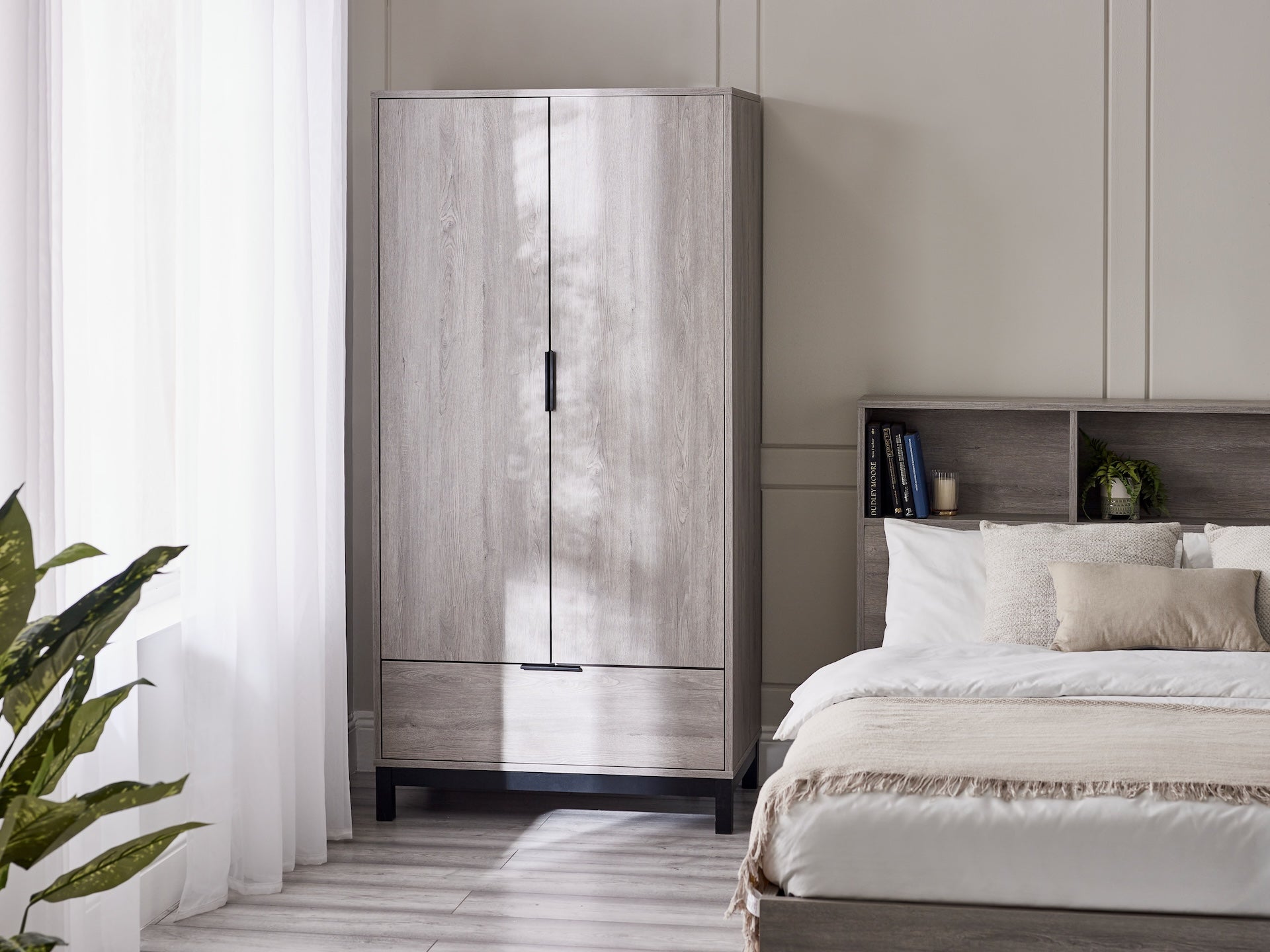 Bali 2 Door 1 Drawer Wardrobe - Grey Oak – Julian Bowen, view 13