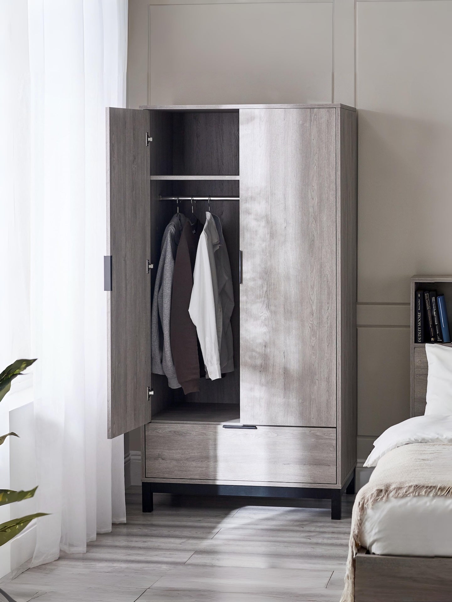 Bali 2 Door 1 Drawer Wardrobe - Grey Oak – Julian Bowen, view 3