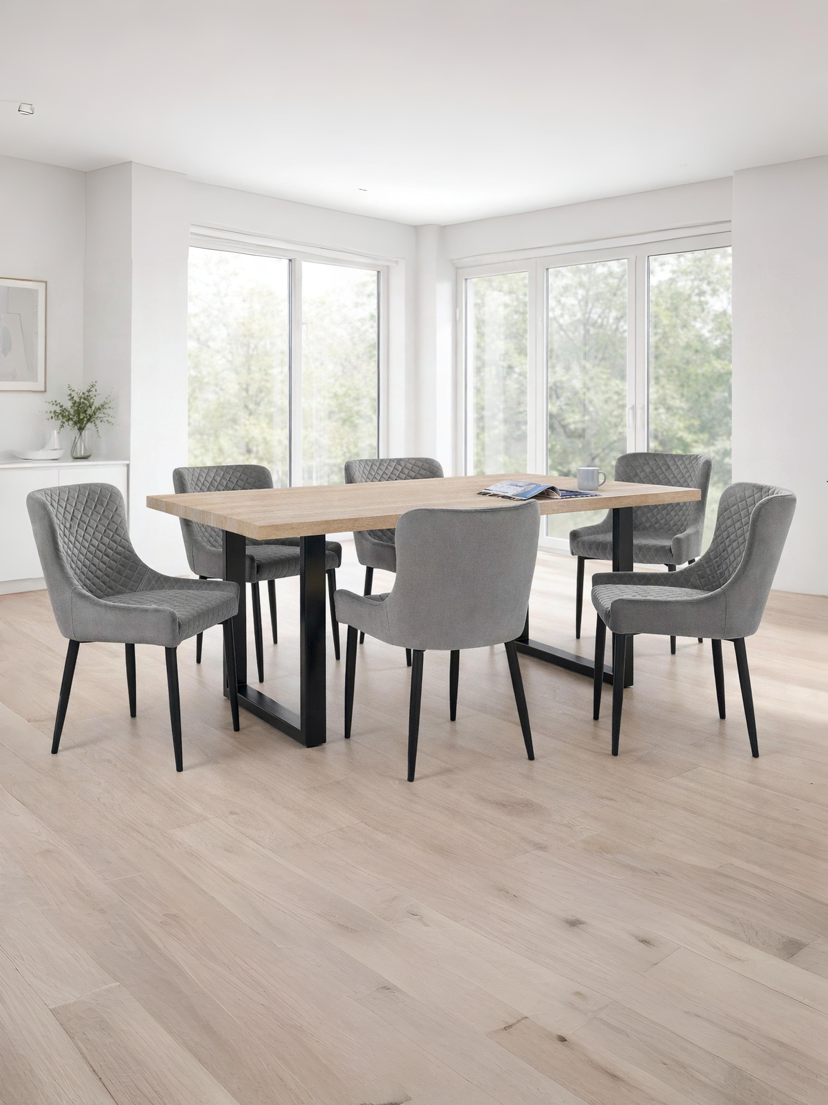 Berwick Rectangular Table and 6 Grey plush Chairs – Oak Effect