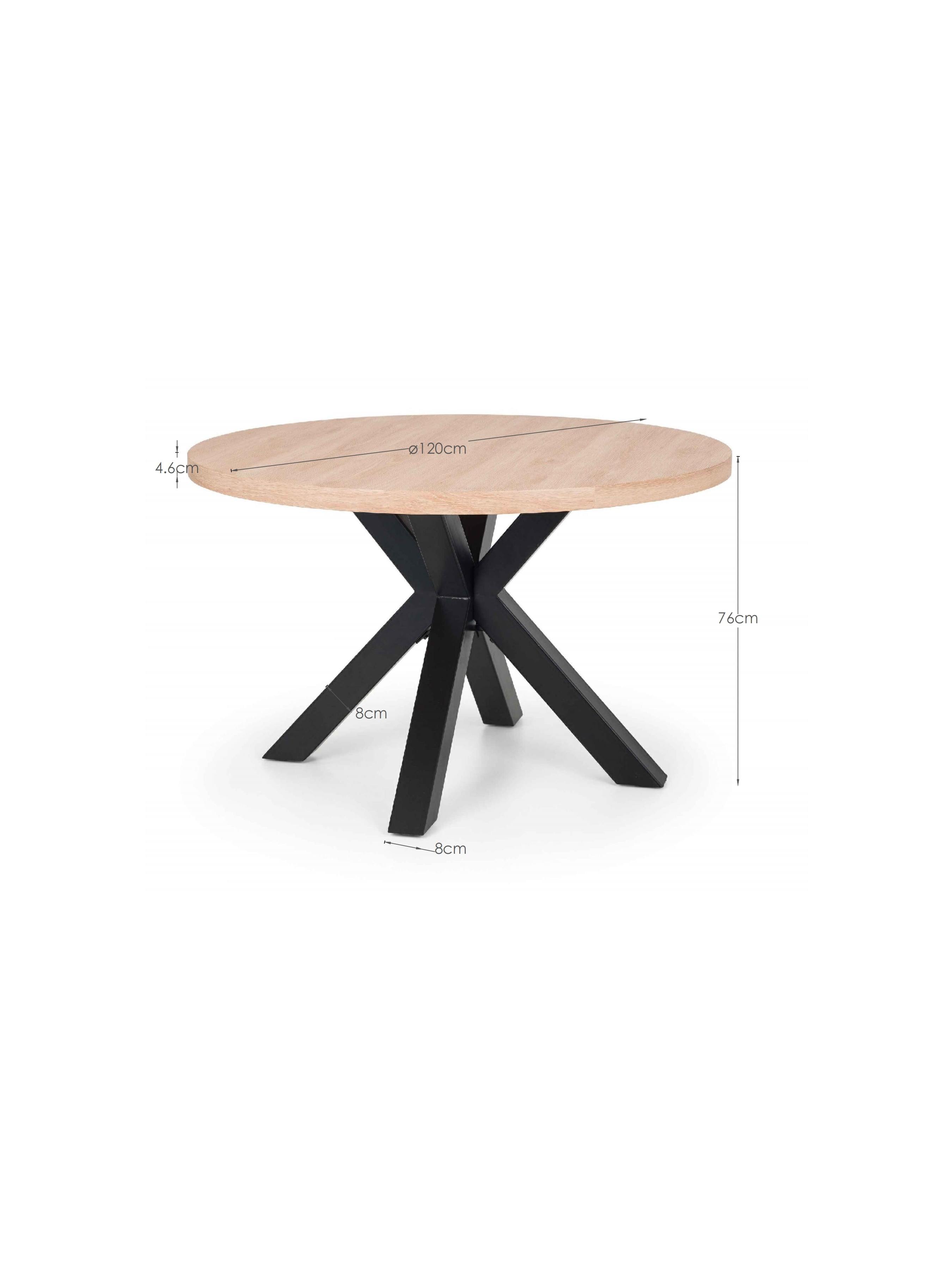 Berwick Round Table and 4 Blue Burgess Chairs – Oak Effect