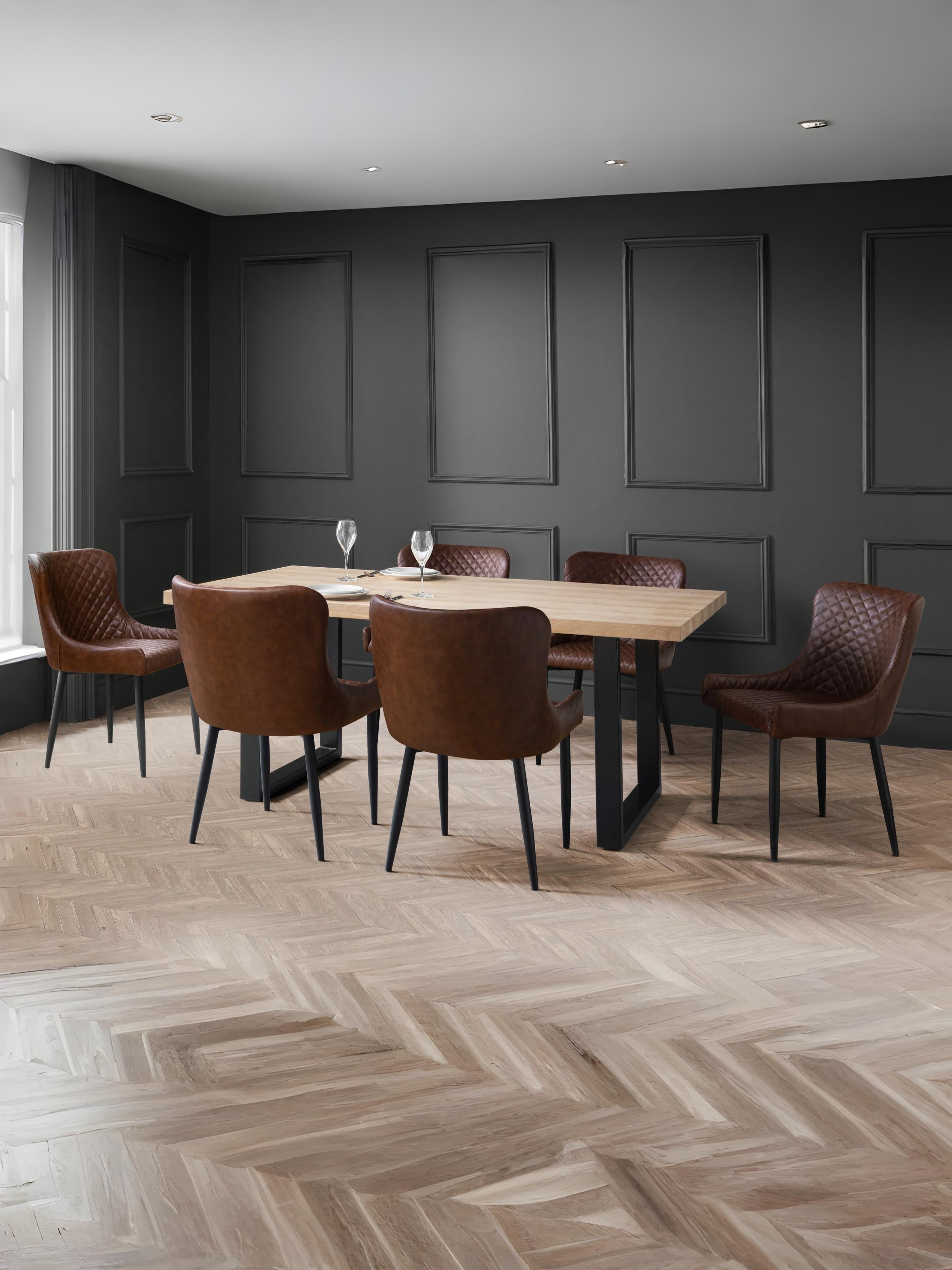 Berwick Rectangular Oak Effect Dining Table Set with 6 Brooklyn Brown Faux Leather Dining Chairs
