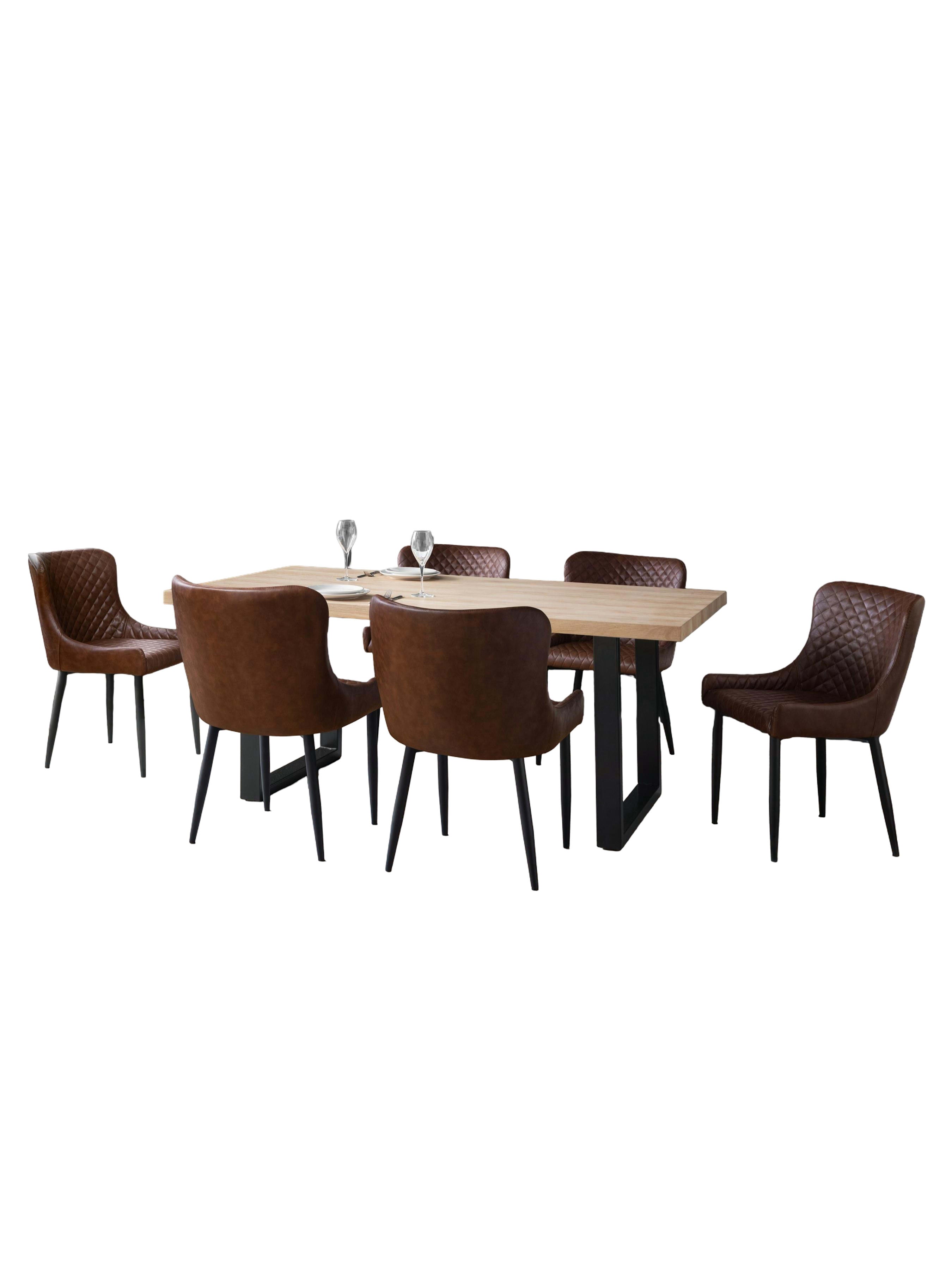 Berwick Rectangular Oak Effect Dining Table Set with 6 Brooklyn Brown Faux Leather Dining Chairs