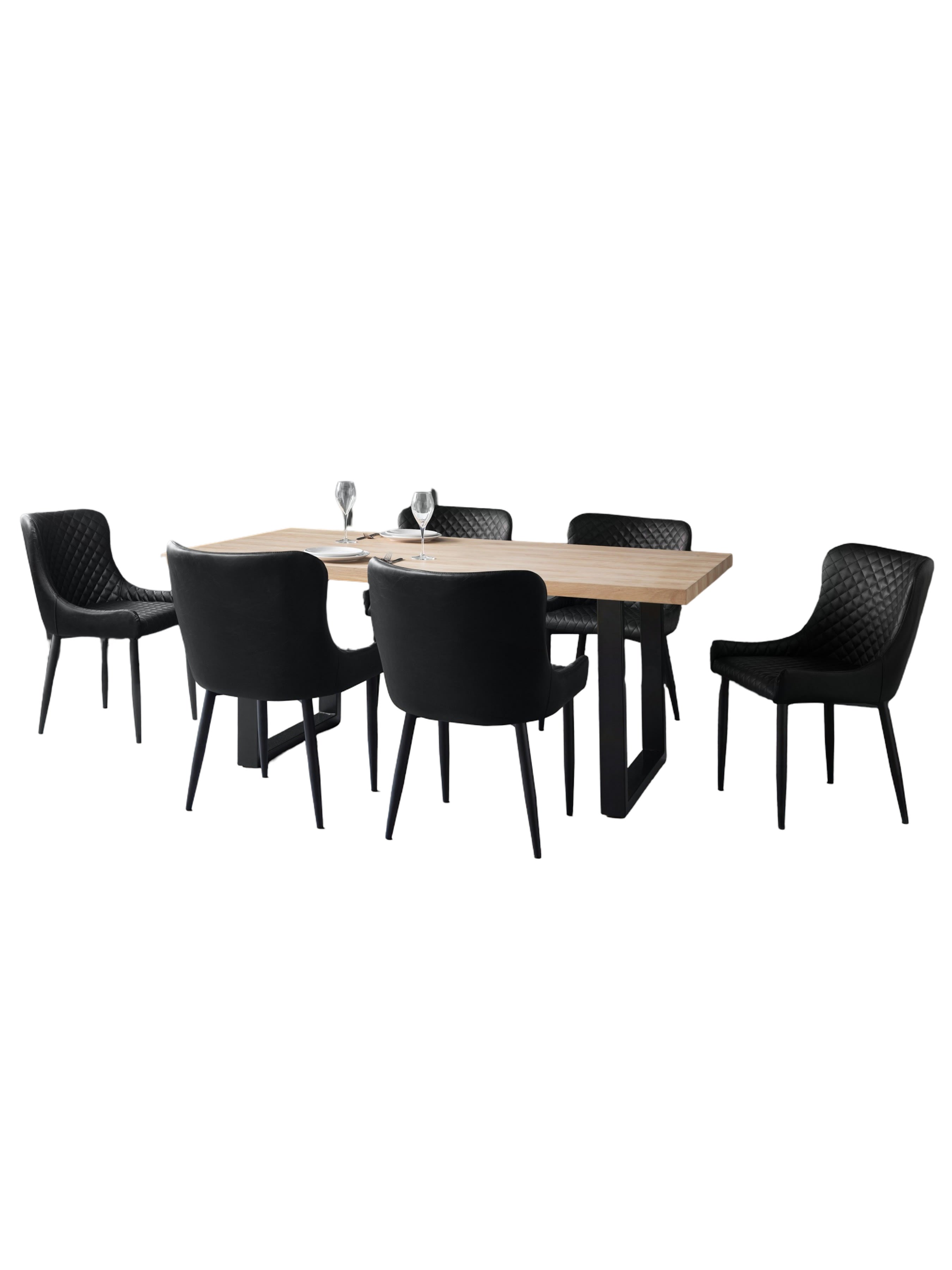 Berwick Rectangular Oak Effect Dining Table Set with 6 plush Black Faux Leather Dining Chairs