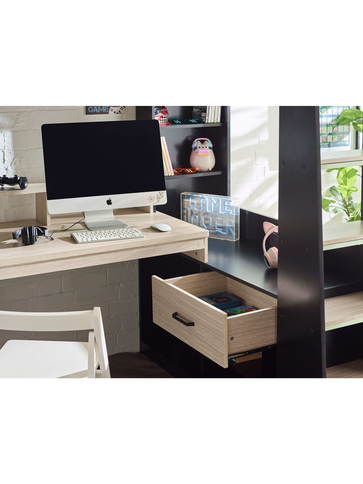 Blaze Gaming Highsleeper Bed - Black And Pale Wood