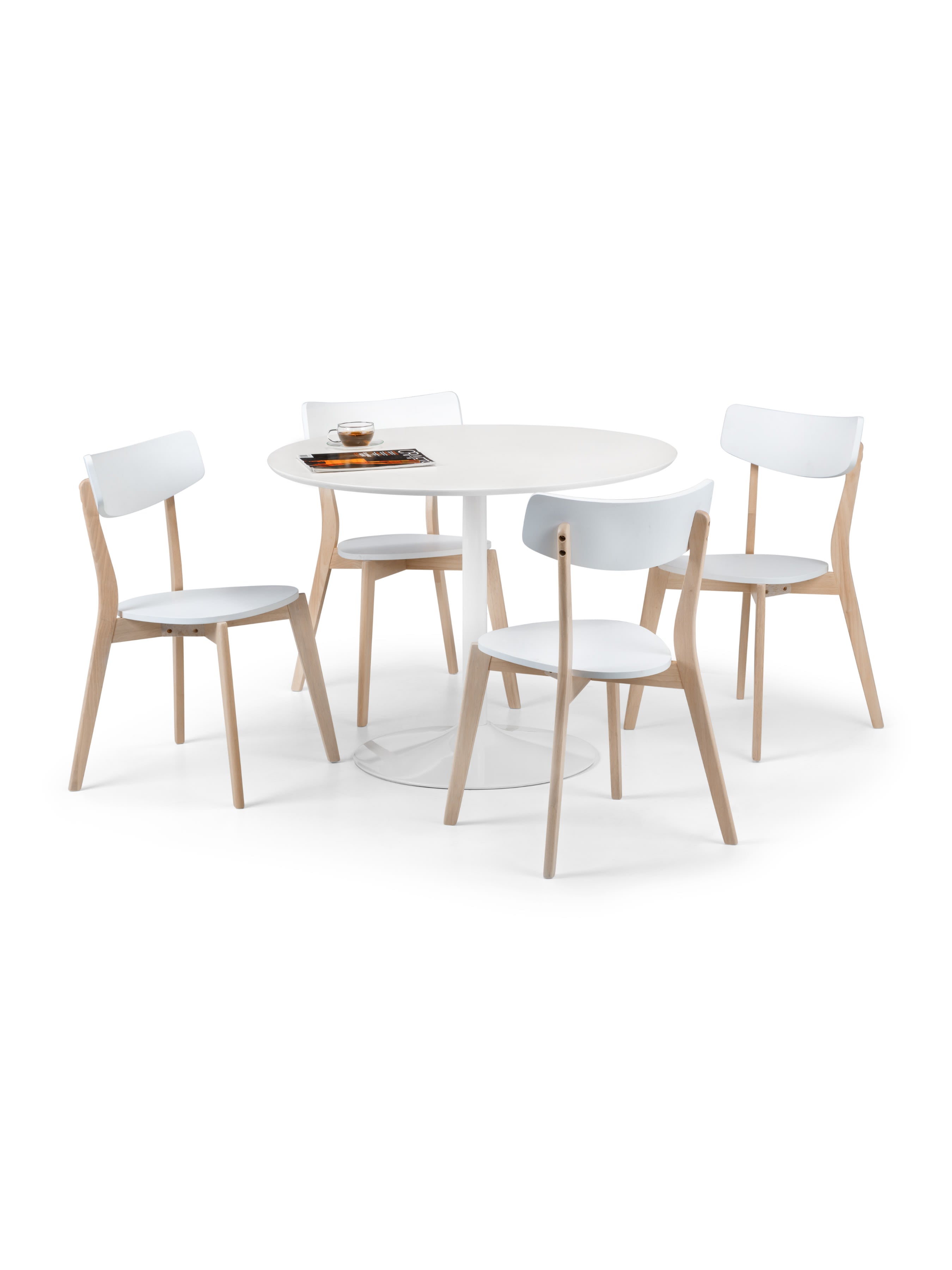 Blanco White Round Table and 4 Casa White Chairs