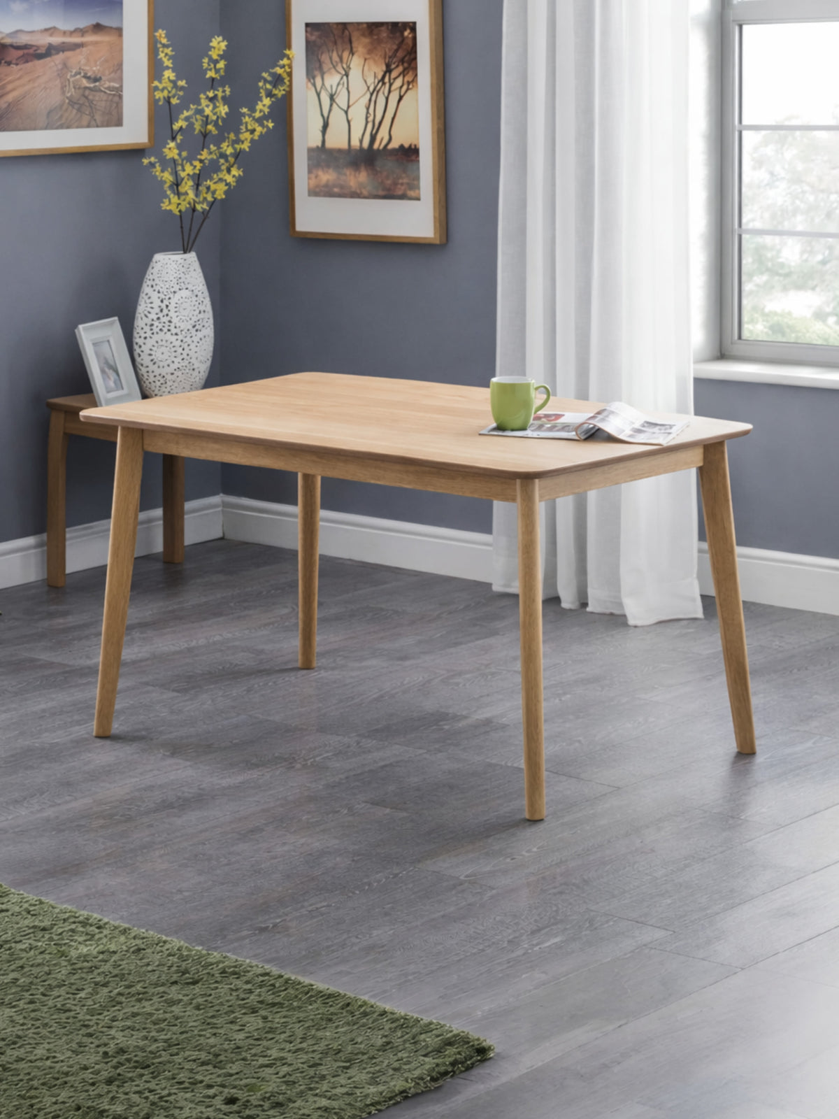 Boden Oak Veneer Rectangular Table With Tapered Legs