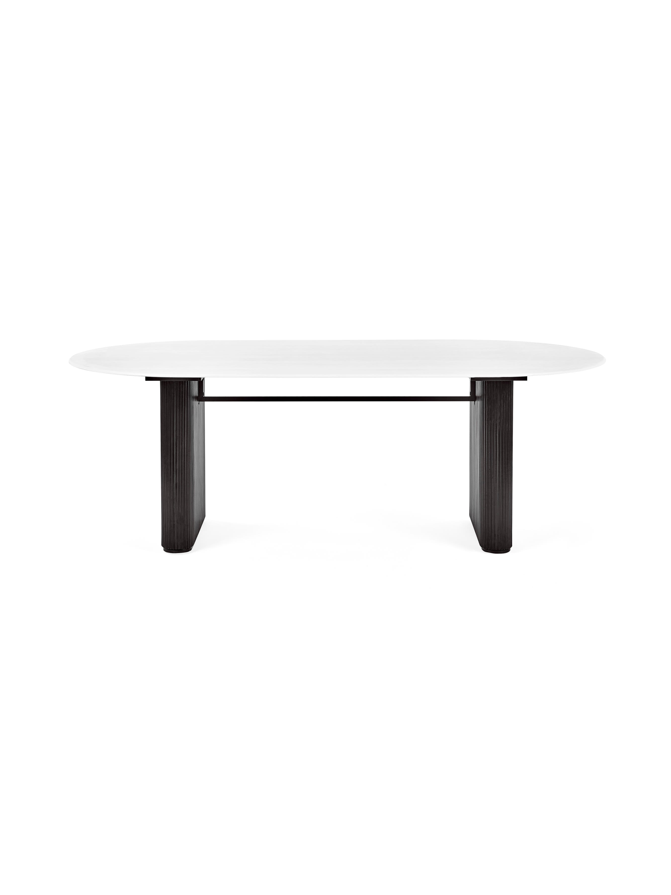 Bolivia 220cm White Stone Effect Oval Dining Table – White Stone Effect and Black