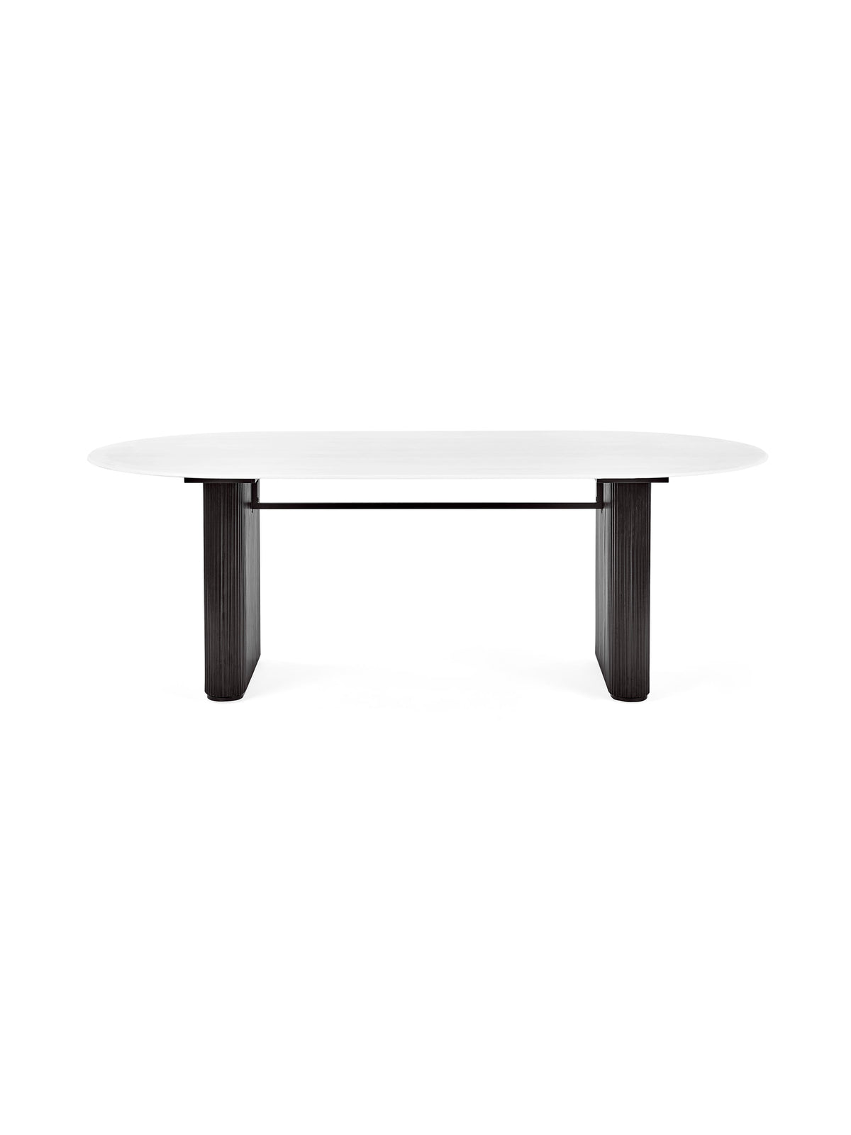 Bolivia 220cm White Stone Effect Oval Dining Table – White Stone Effect and Black